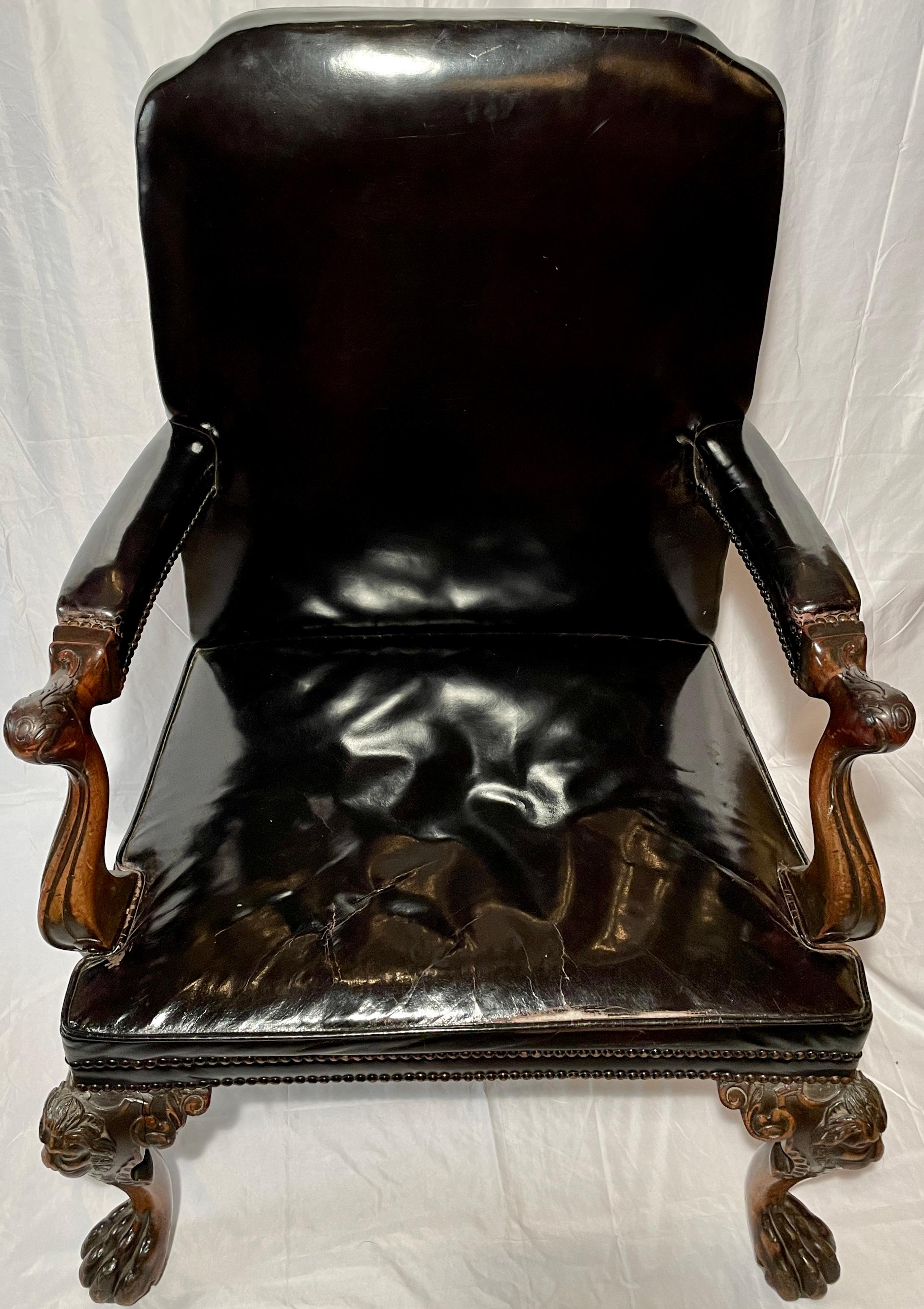 Antique Irish Chippendale Carved Armchair with Leather Upholstery, Circa 1840 In Good Condition For Sale In New Orleans, LA