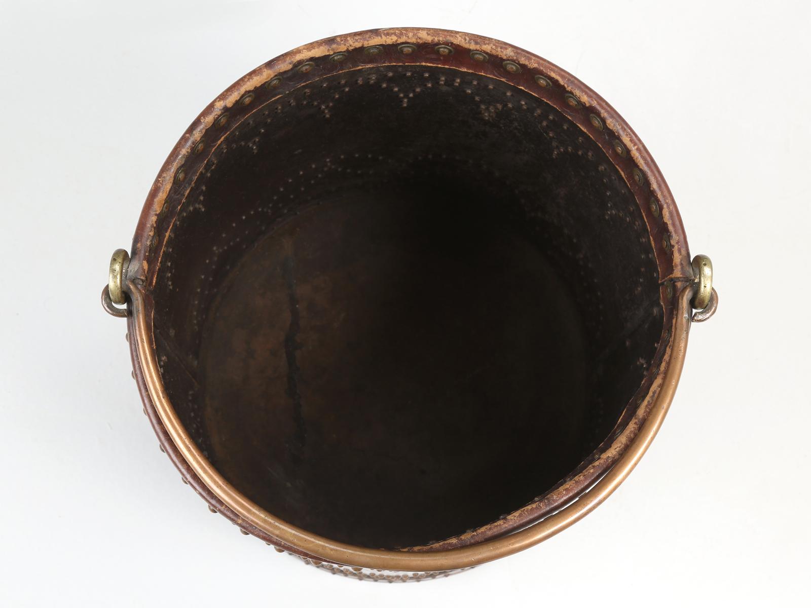 Antique Irish Coal Bucket Hand-Made Covered in Leather with Brass Nail Decor For Sale 7