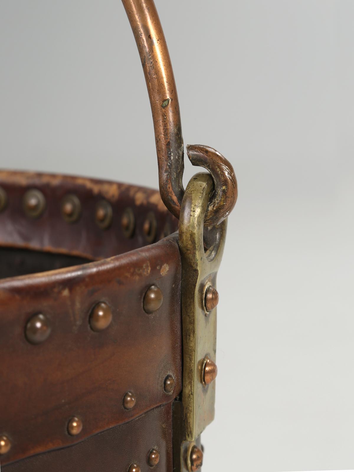 Late 19th Century Antique Irish Coal Bucket Hand-Made Covered in Leather with Brass Nail Decor For Sale