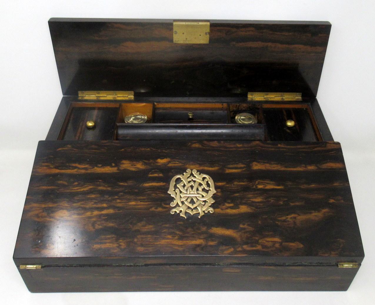 Mahogany Antique Irish Coromandel Satinwood Writing Slope Box by Austins Dublin Ireland For Sale