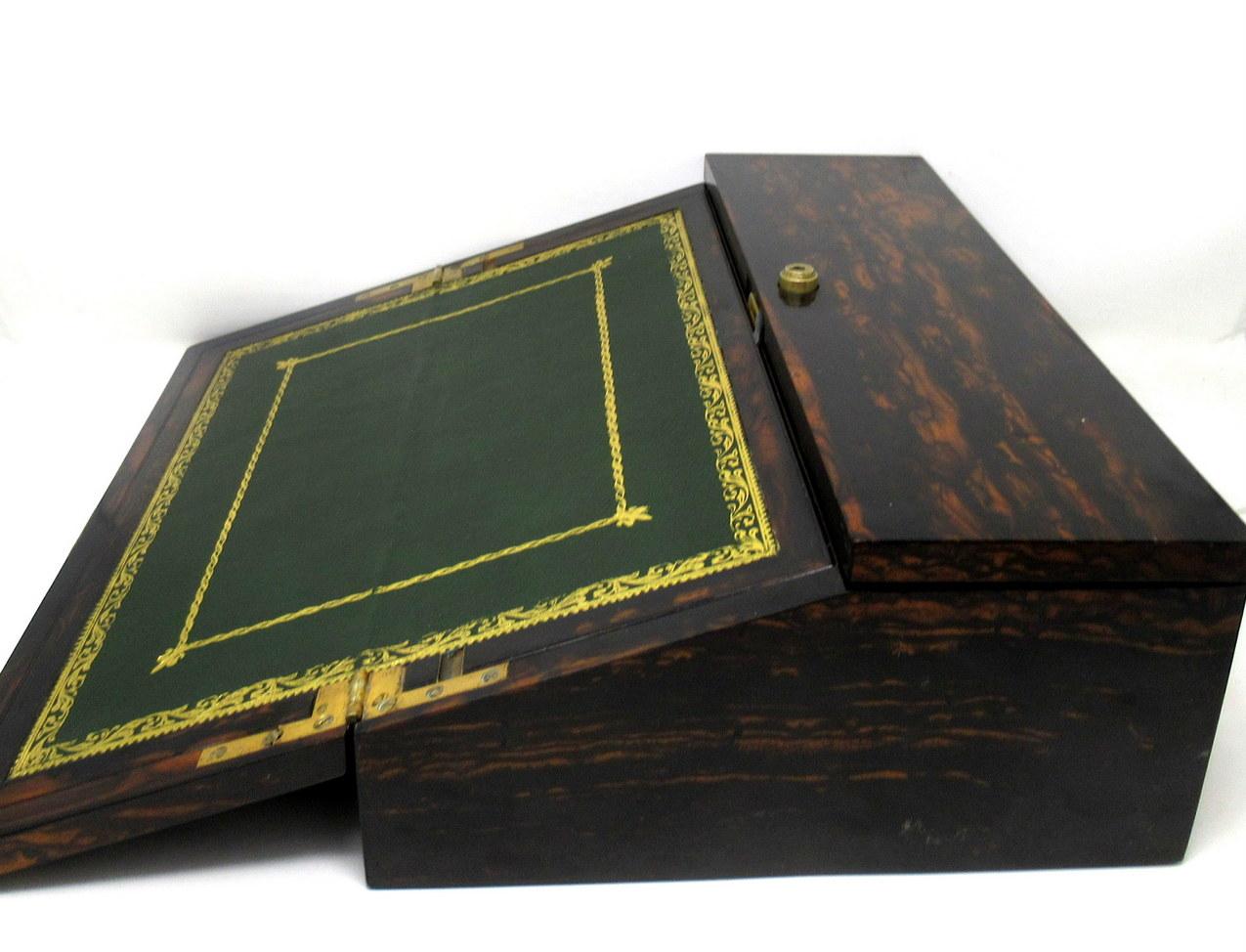 Antique Irish Coromandel Satinwood Writing Slope Box by Austins Dublin Ireland For Sale 1