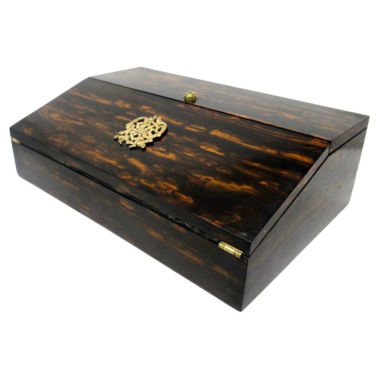 Antique Irish Coromandel Satinwood Writing Slope Box by Austins Dublin Ireland For Sale