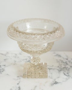 Antique Irish Diamond Cut Clear Cut Crystal Bowl with Rolled Edge