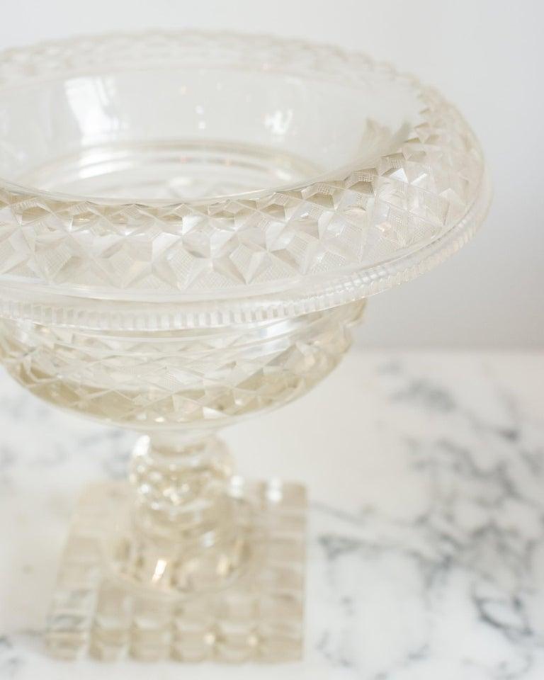 20th Century Antique Irish Diamond Cut Clear Cut Crystal Bowl with Rolled Edge For Sale