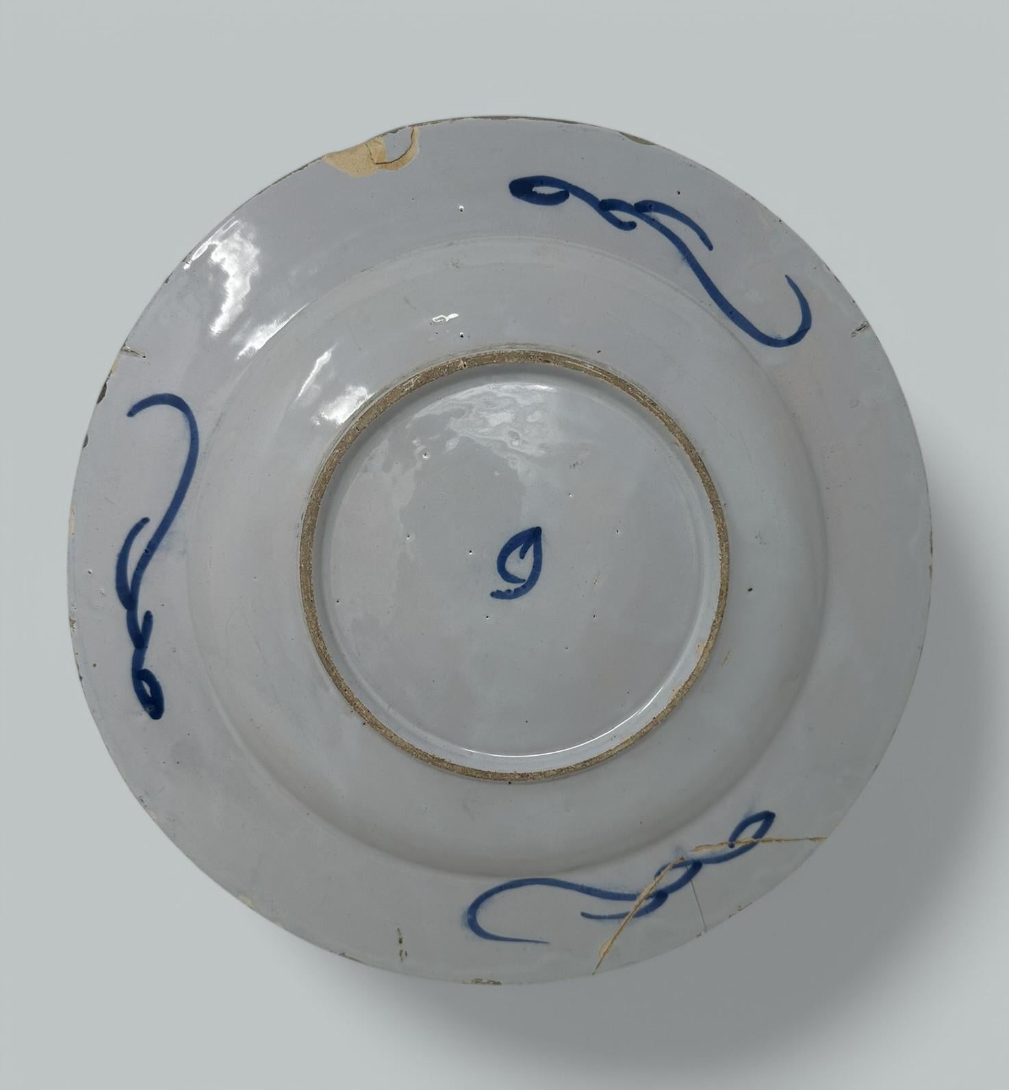 Antique Irish Dublin Delftware Blue White Charger Plate Delamain Ireland 18thCt Cerámico en venta