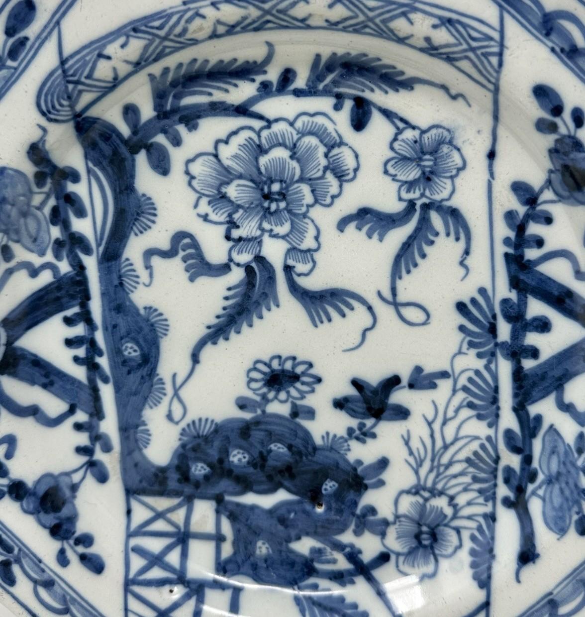 18th Century Antique Irish Dublin Delftware Blue White Charger Plate Delamain Ireland Pair 