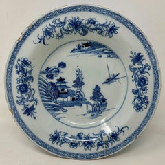 Antique Irish Dublin Delftware Blue White Chargers Plates Delamain Ireland Pair