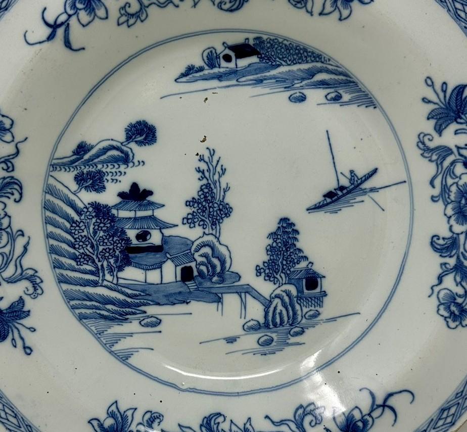 18th Century Antique Irish Dublin Delftware Blue White Chargers Plates Delamain Ireland Pair 