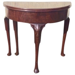 Antique Irish George 11 Mahogany Demi lune Turn Over Leaf Games Table and Desk