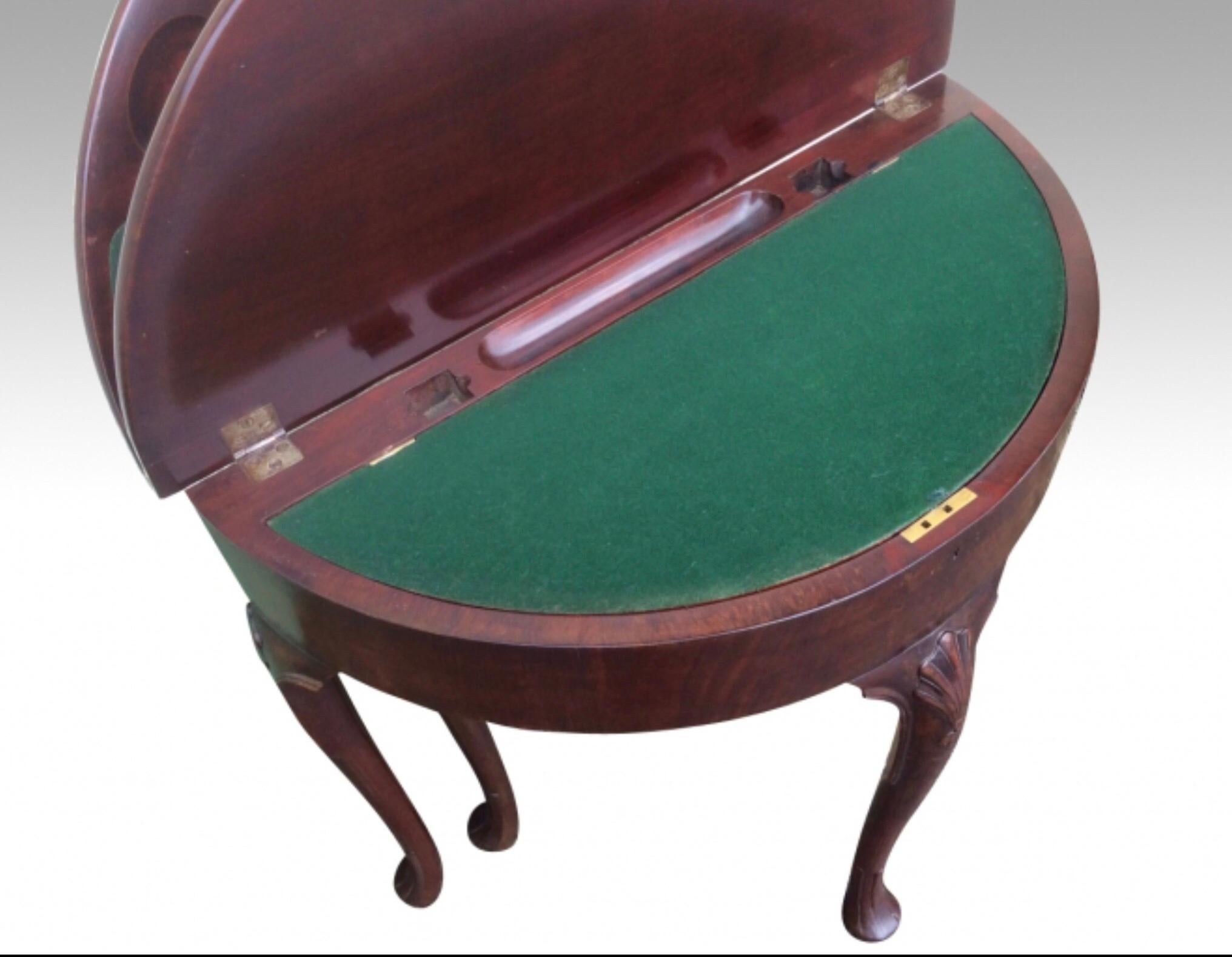 George II Antique Irish George 11 Mahogany Demi lune Turn Over Leaf Games Table and Desk For Sale