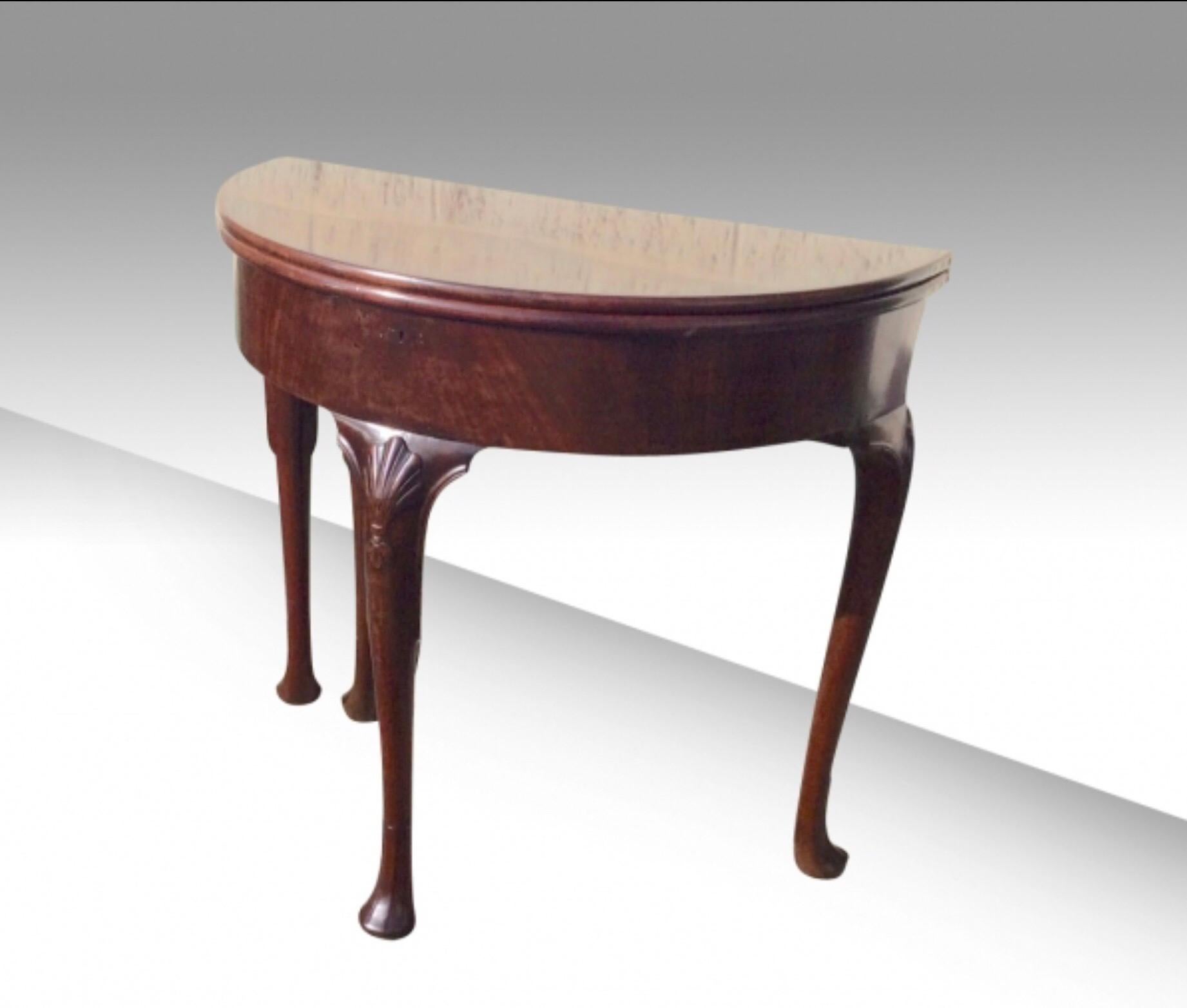 Mid-18th Century Antique Irish George 11 Mahogany Demi lune Turn Over Leaf Games Table and Desk For Sale