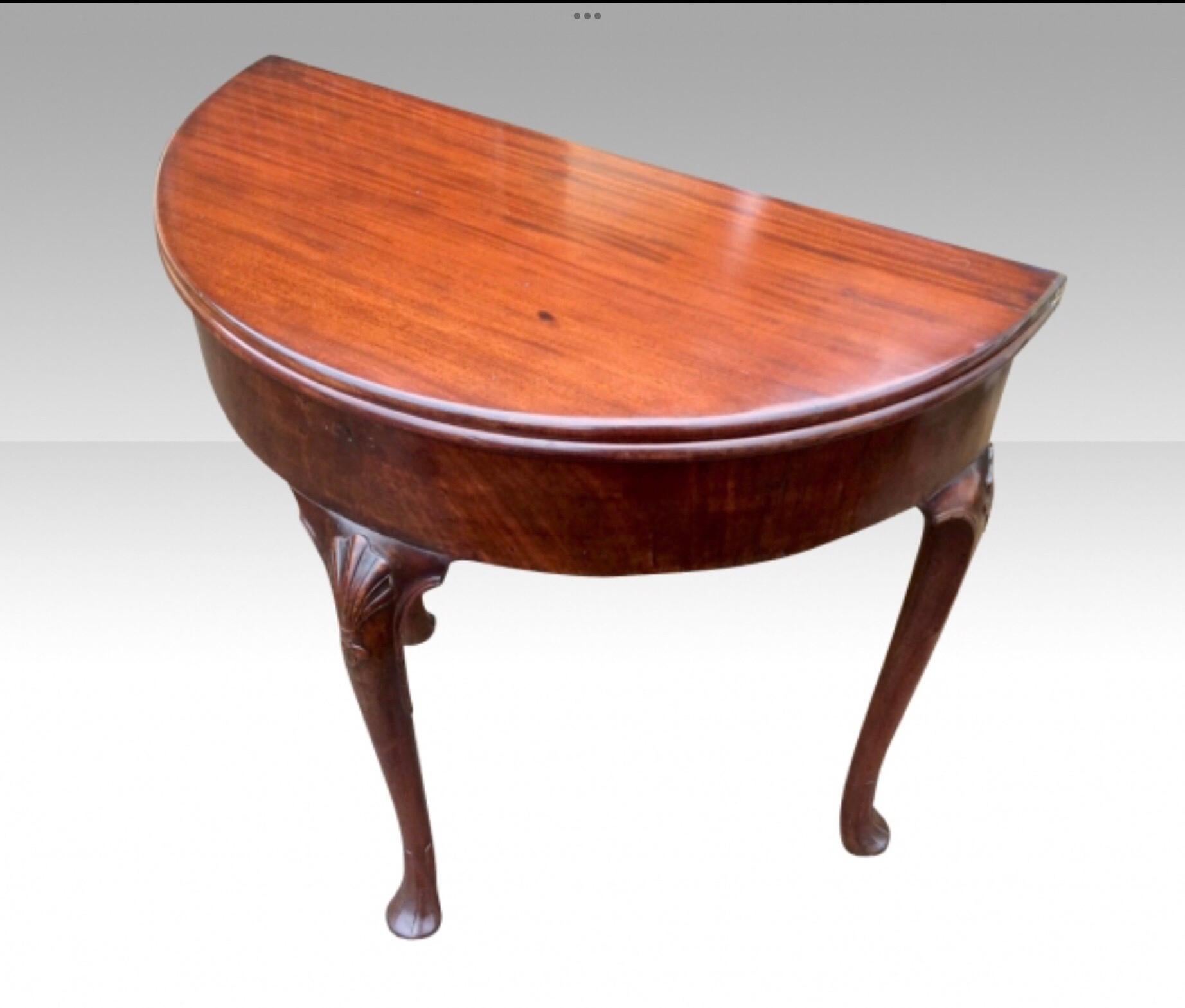 Antique Irish George 11 Mahogany Demi lune Turn Over Leaf Games Table and Desk For Sale 2