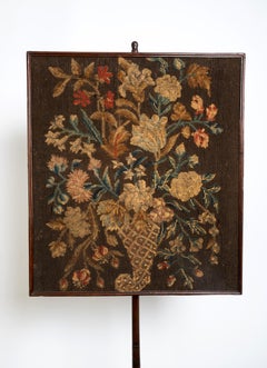 Antique Irish George II Needlework Panel Pole Screen Fire Screen C.1730