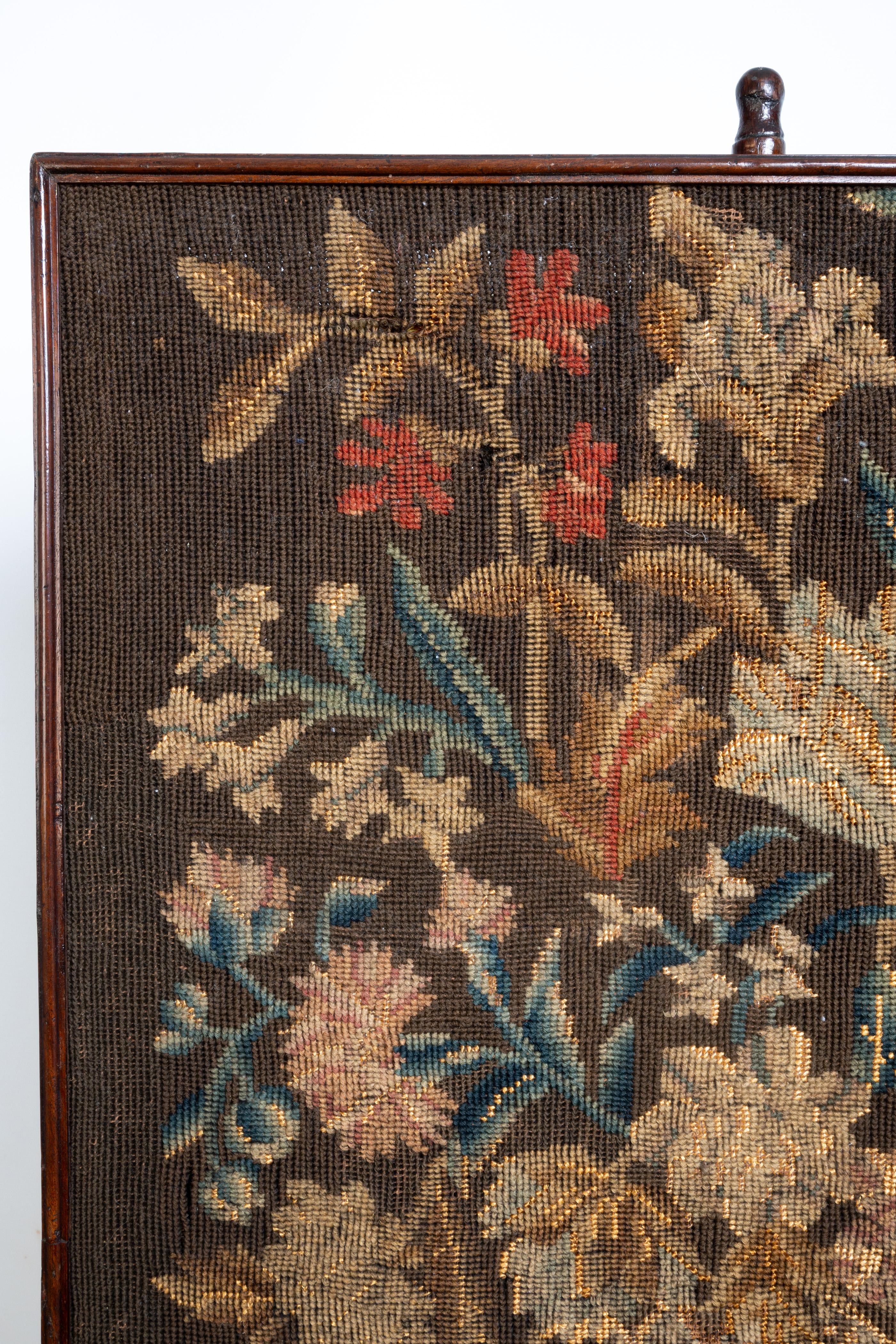 Chippendale Antique Irish George II Needlework Panel Pole Screen Fire Screen C.1730 For Sale