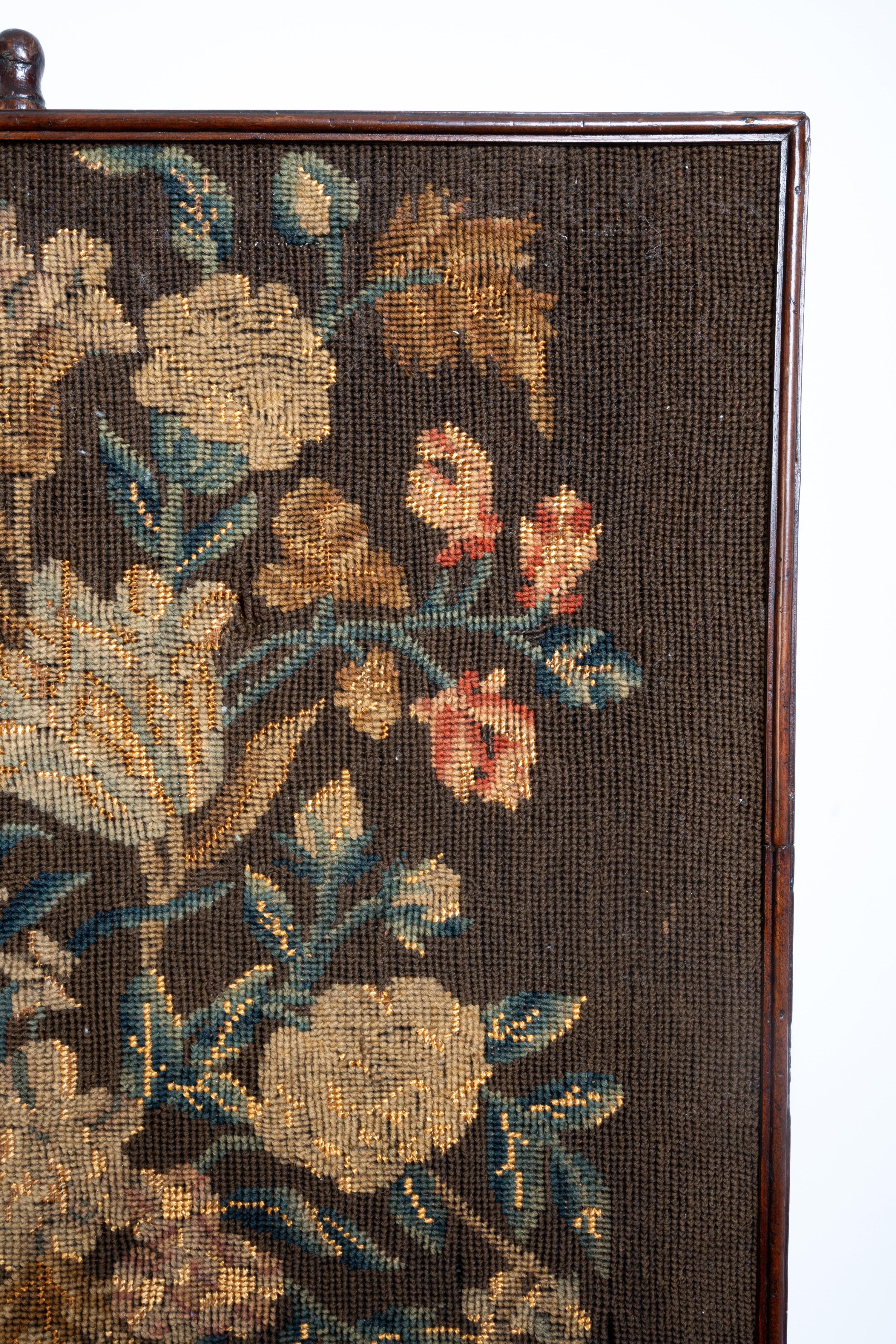 Mahogany Antique Irish George II Needlework Panel Pole Screen Fire Screen C.1730 For Sale