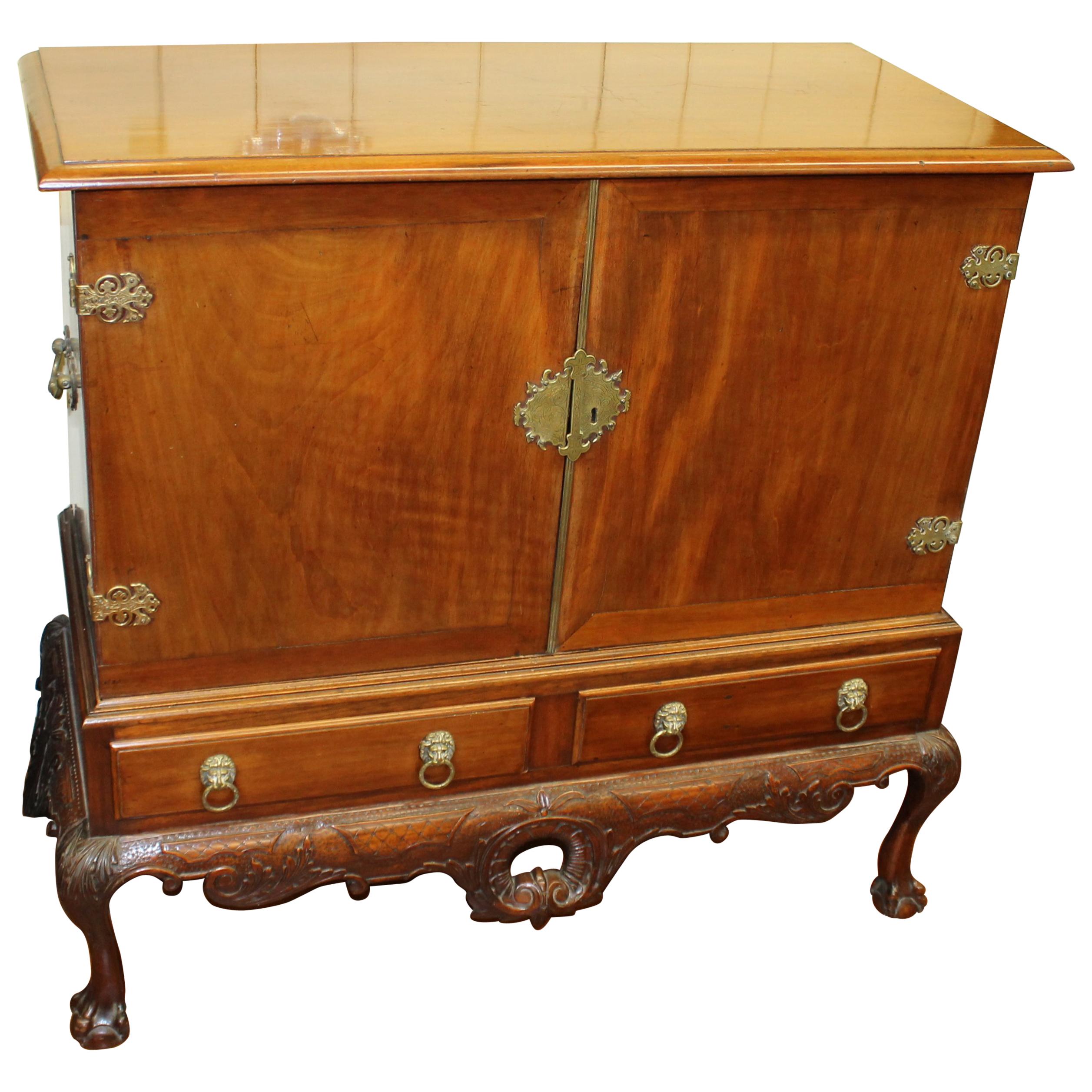 Antique Irish George III Carved Mahogany Chippendale Style Cupboard on Stand