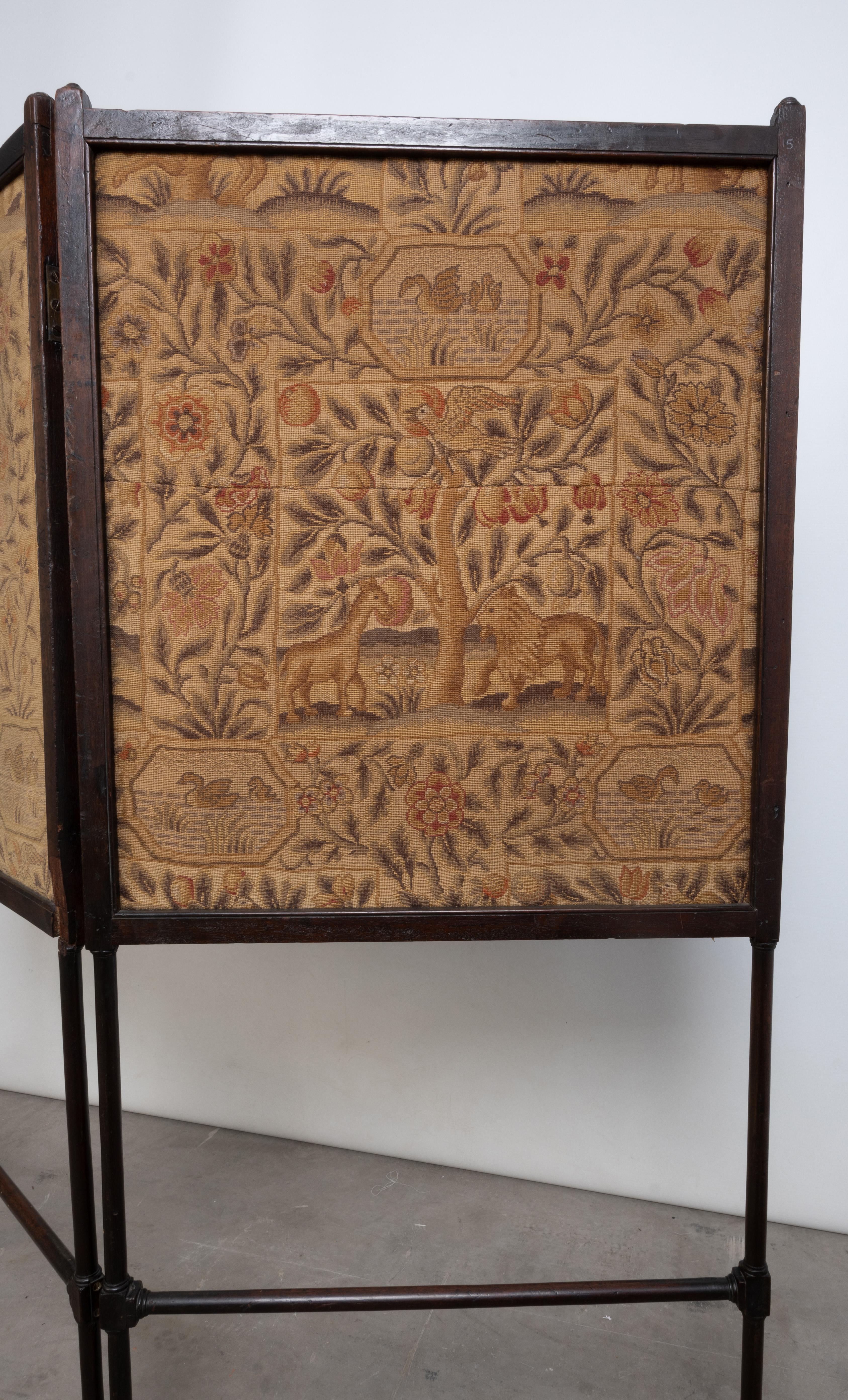 Needlepoint Antique Irish George III Needlework Two- Leaf Fire Screen C.1770 For Sale