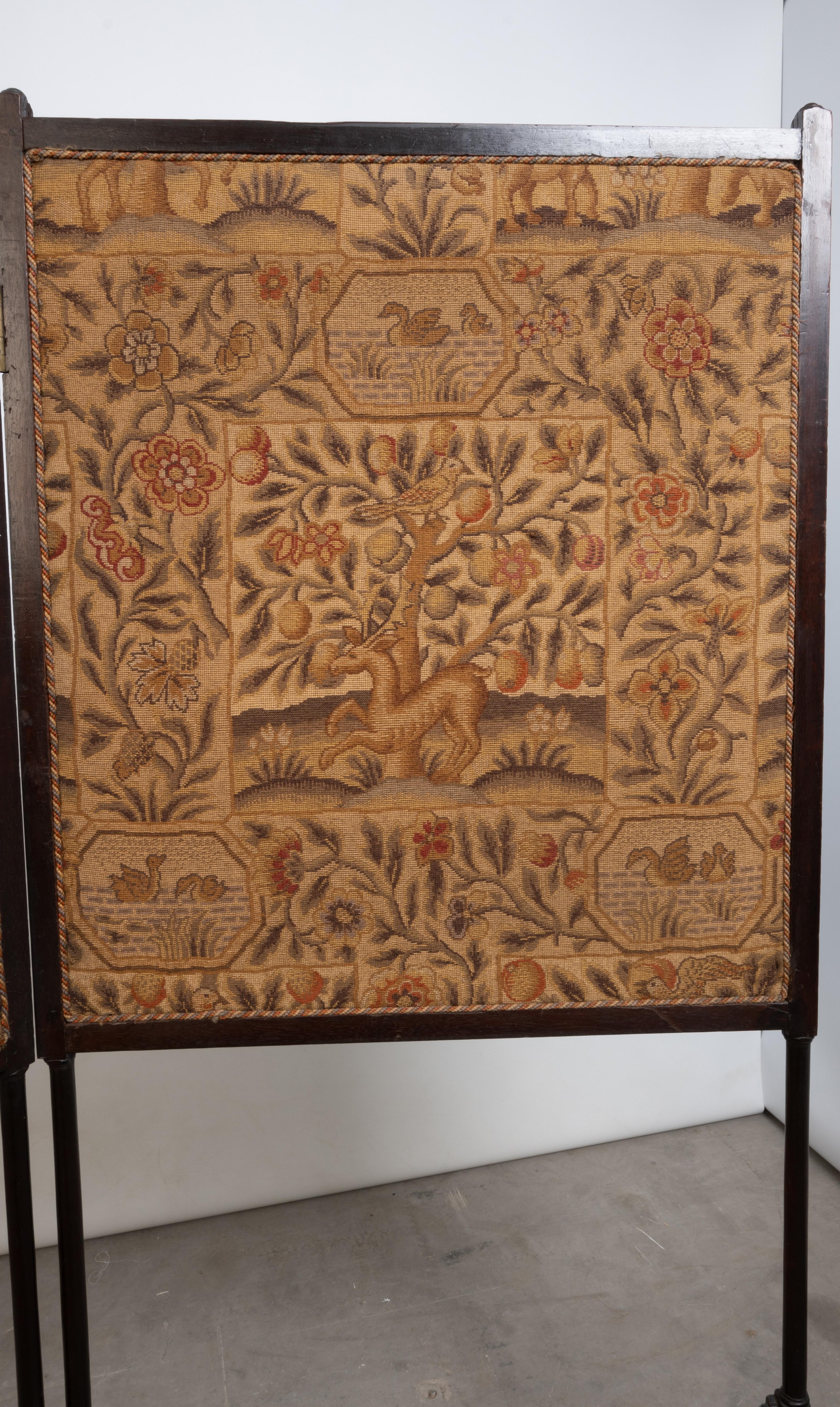 Wool Antique Irish George III Needlework Two- Leaf Fire Screen C.1770 For Sale