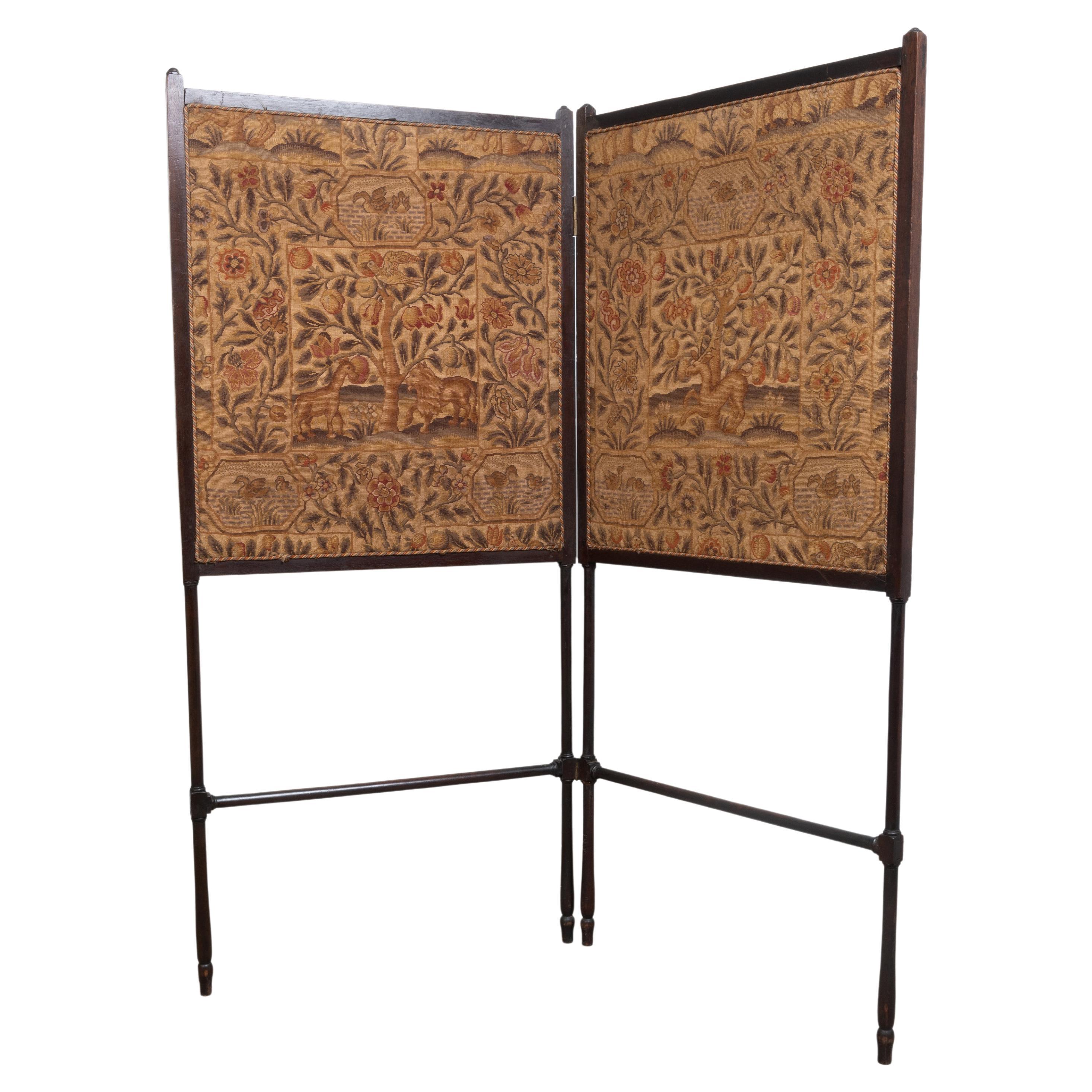 Antique Irish George III Needlework Two- Leaf Fire Screen C.1770