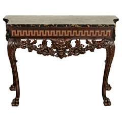 Ancienne table d'appoint anglaise géorgienne sculptée en acajou et marbre Portoro 1820