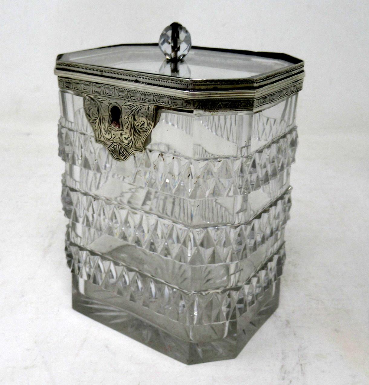 Antique Irish Georgian Hand Cut Crystal Sterling Silver Tea Caddy George III For Sale 5