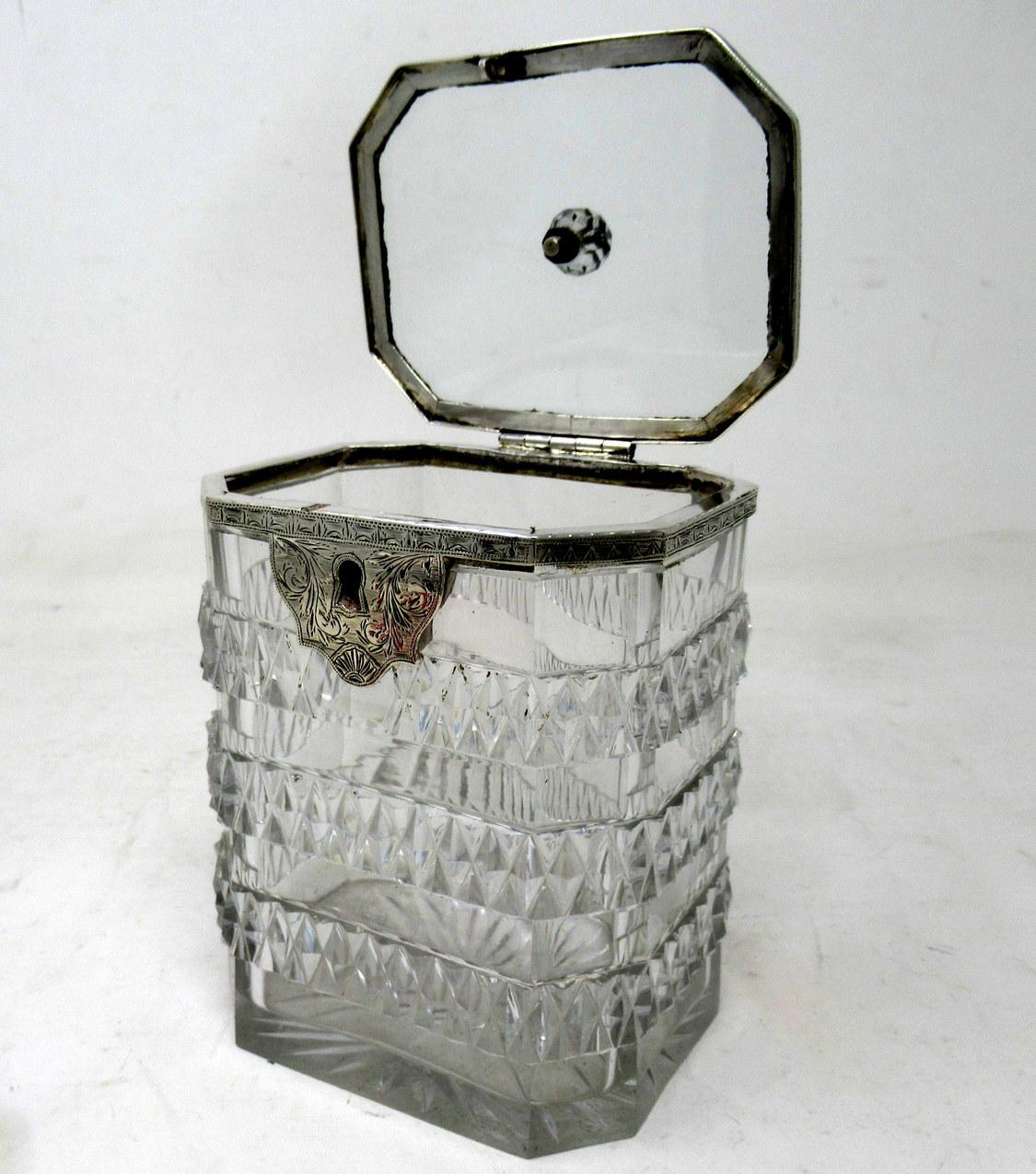 Antique Irish Georgian Hand Cut Crystal Sterling Silver Tea Caddy George III For Sale 7