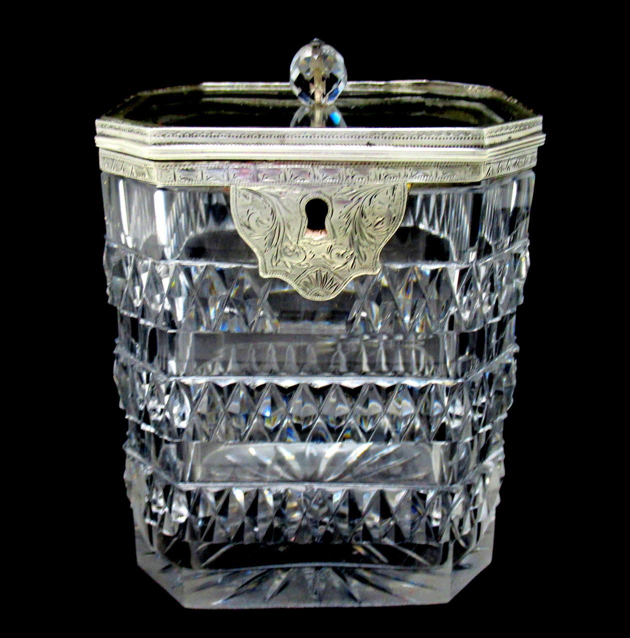 Antique Irish Georgian Hand Cut Crystal Sterling Silver Tea Caddy George III For Sale 3