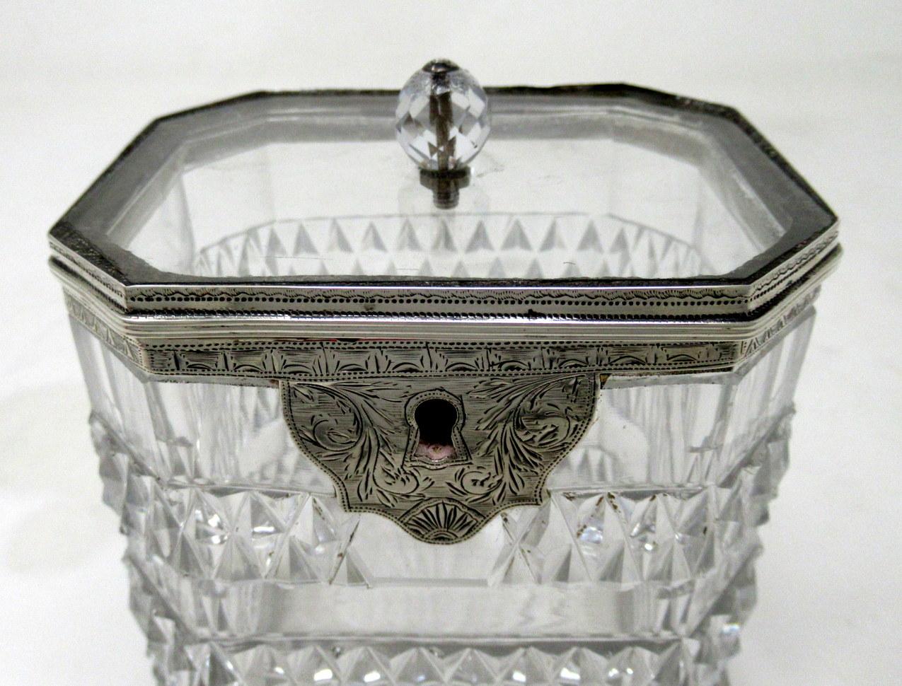 Antique Irish Georgian Hand Cut Crystal Sterling Silver Tea Caddy George III For Sale 4
