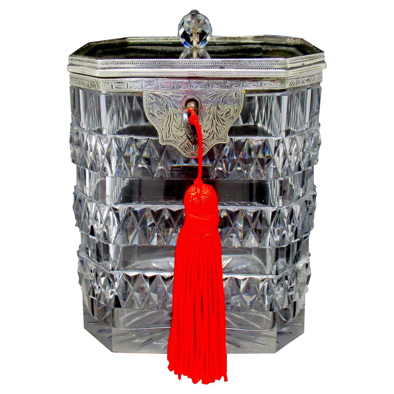 Antique Irish Georgian Hand Cut Crystal Sterling Silver Tea Caddy George III For Sale