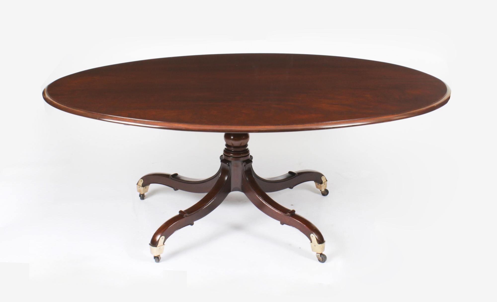 This is a superb large Irish Georgian mahogany Loo / Breakfast table, circa 1830 in date with a set of six vintage dining chairs.
 
The Botanical name for the mahogany that this dining set is made of is Swietenia Macrophylla and this type of