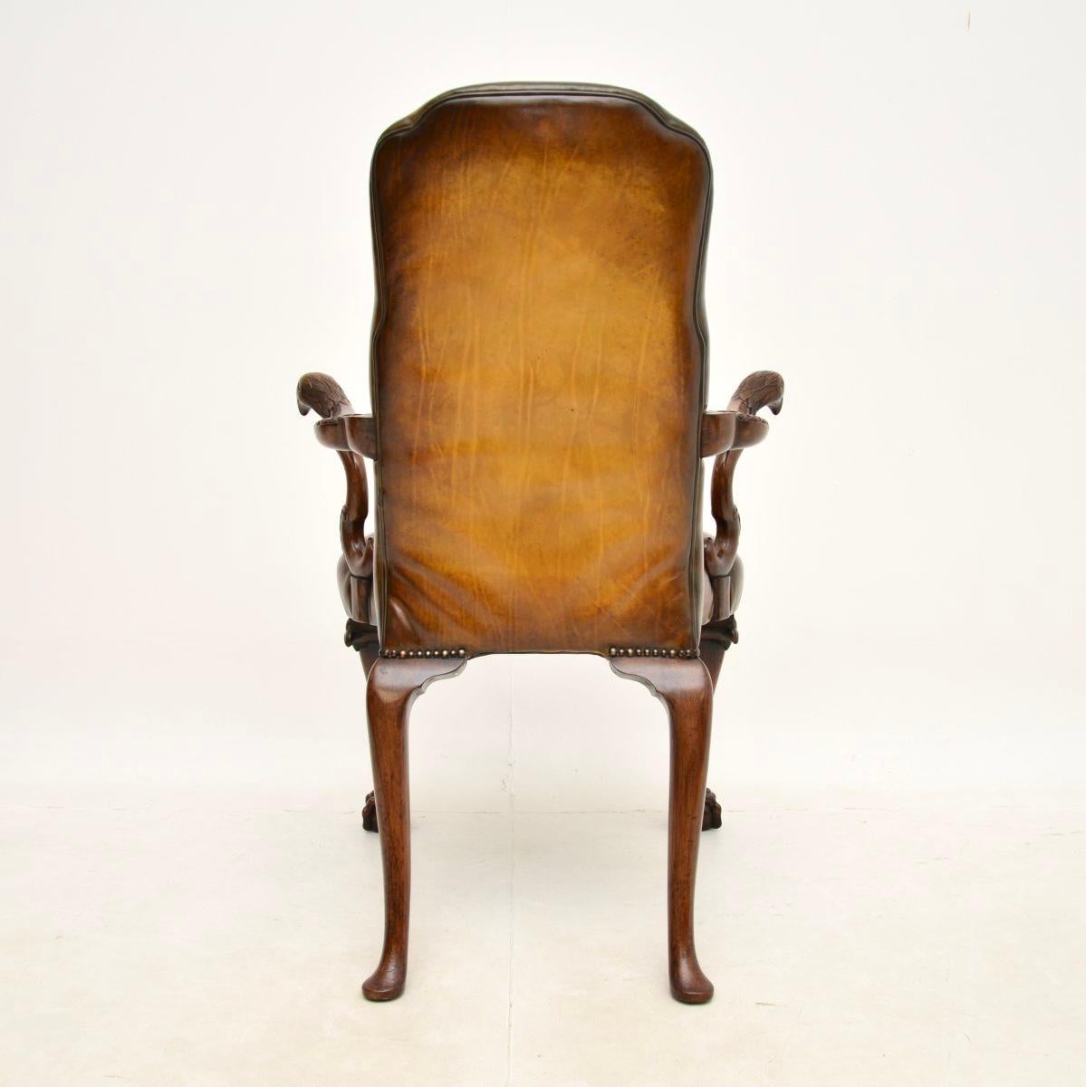 Mid-18th Century Antique Irish Georgian Period Walnut and Leather Armchair For Sale