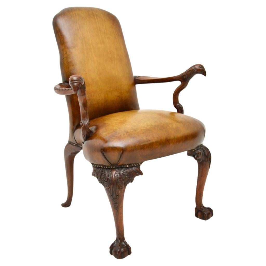 Antique Irish Georgian Period Walnut and Leather Armchair For Sale