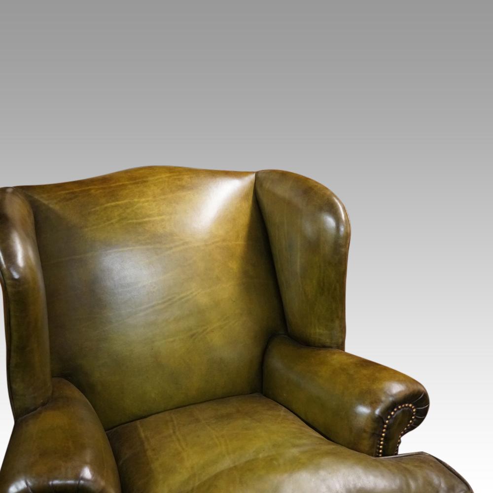 Antique Irish green leather wingchairs For Sale 4