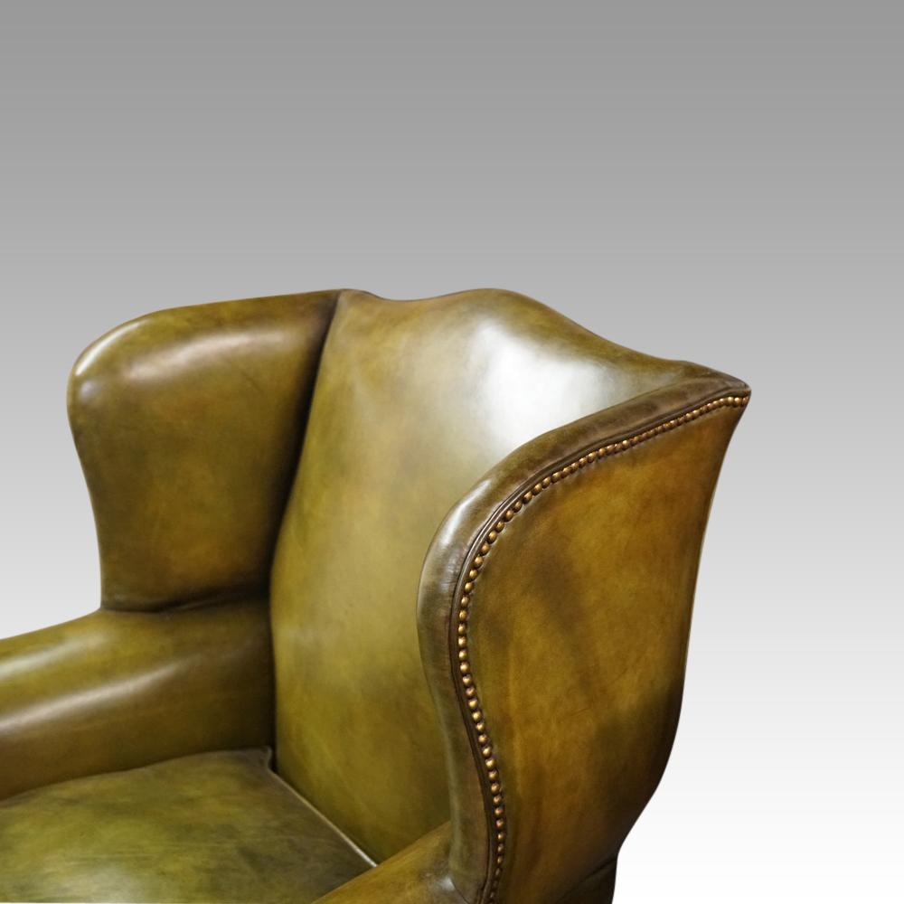 Antique Irish green leather wingchairs For Sale 5