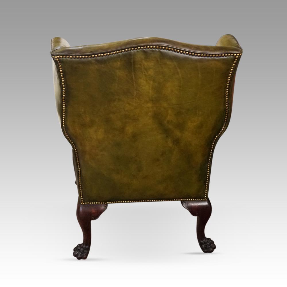 Antique Irish green leather wingchairs For Sale 6