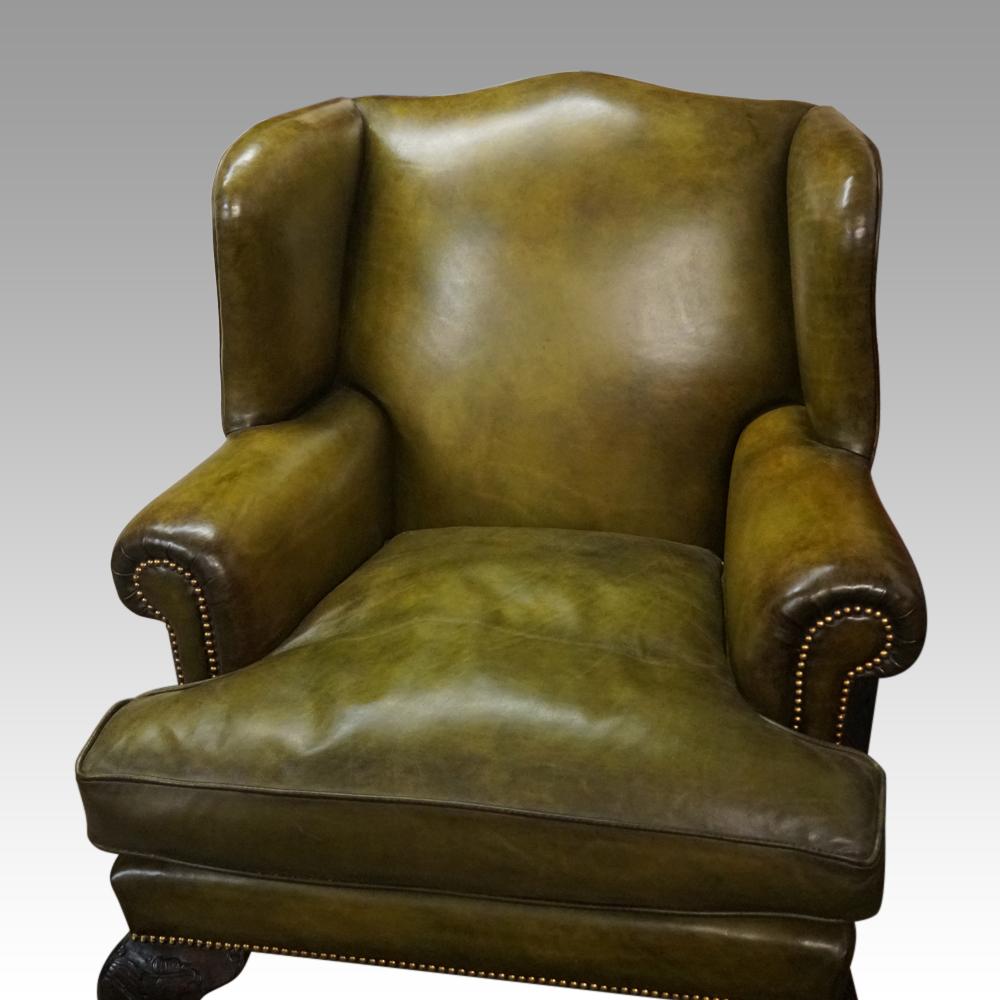Late 19th Century Antique Irish green leather wingchairs For Sale