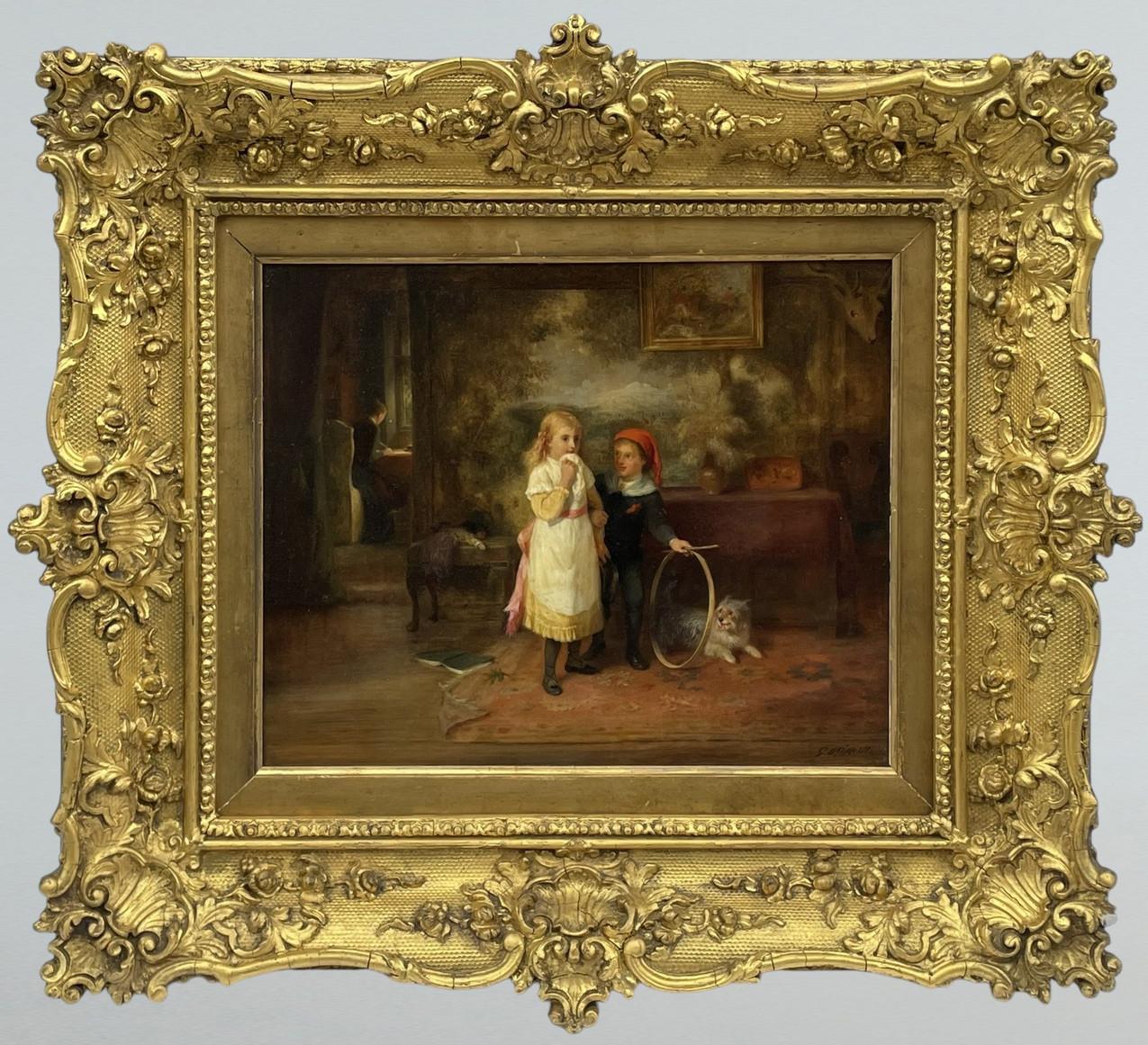 An exceptionally fine quality example of a framed Mid Victorian Oil Painting on Artists board of compact size and of Museum quality, by renowned Irish Painter George Bernard O’Neill. Complete with its original good quality heavy (original) richly
