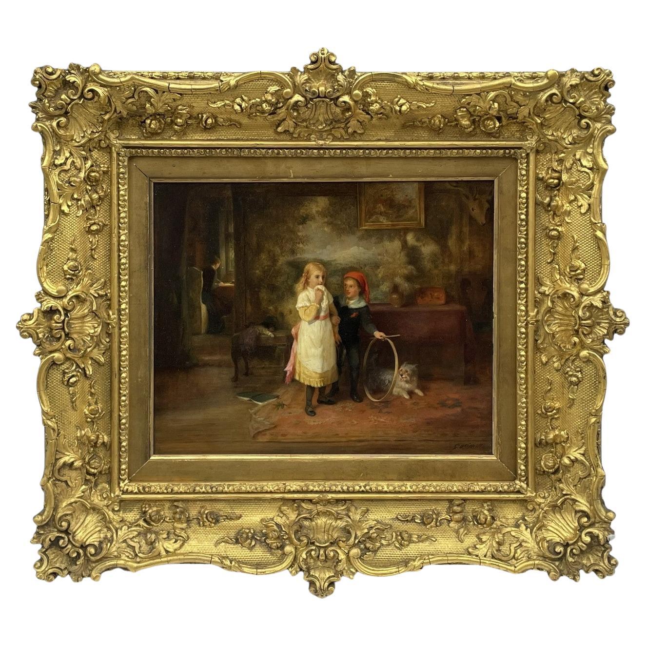Antike irische Irland Gemälde George Bernard O'Neill Öl Tafel Giltwood Frame  im Angebot