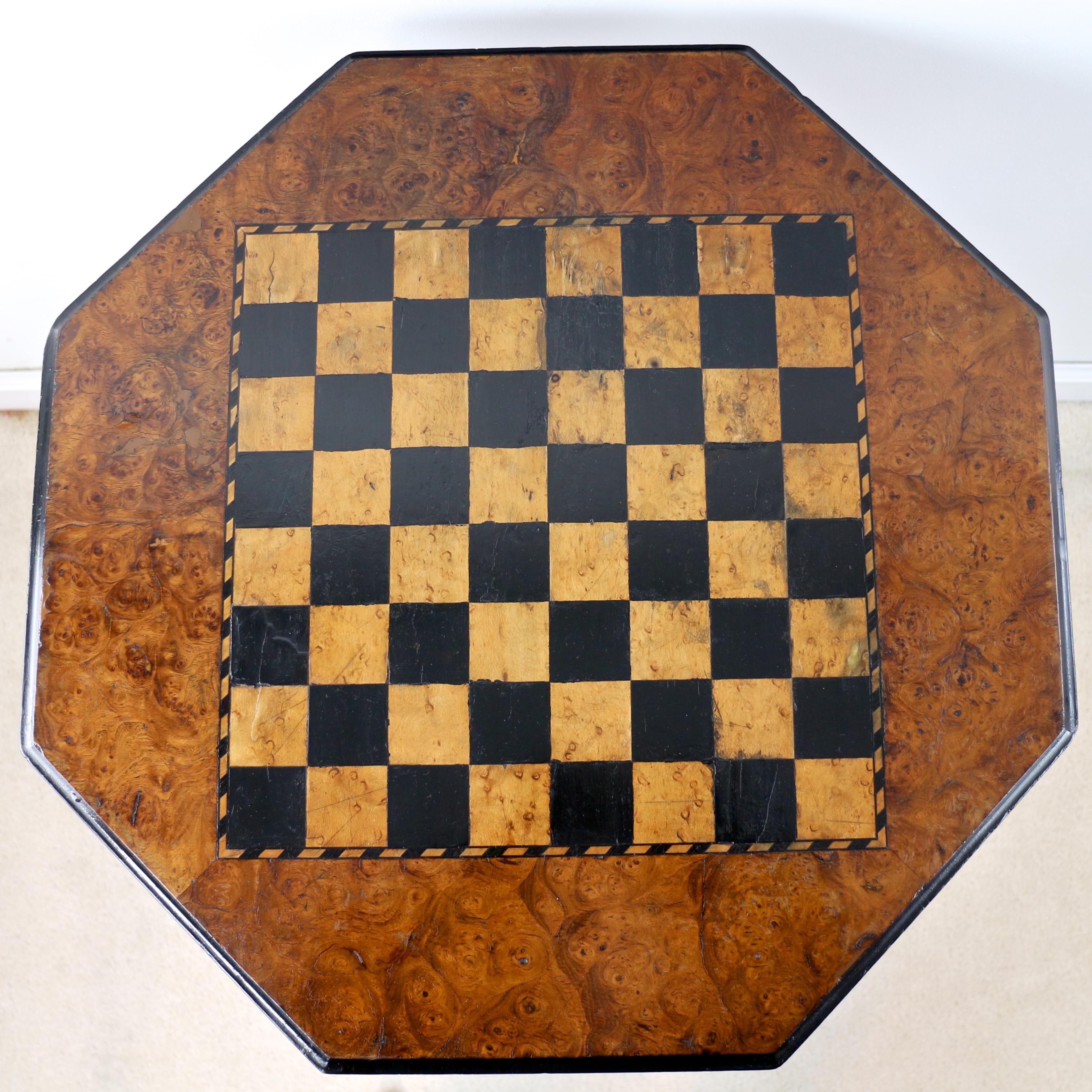 Brass Antique Irish Killarney Yew Inlaid Chess Top Games Occasional Table