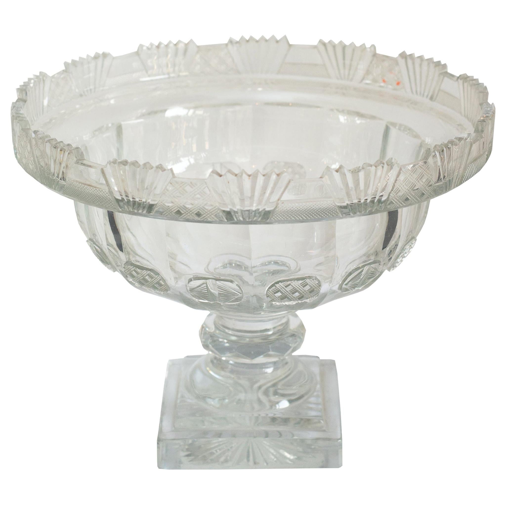 Antique Irish Large Clear Cut Crystal Bowl For Sale