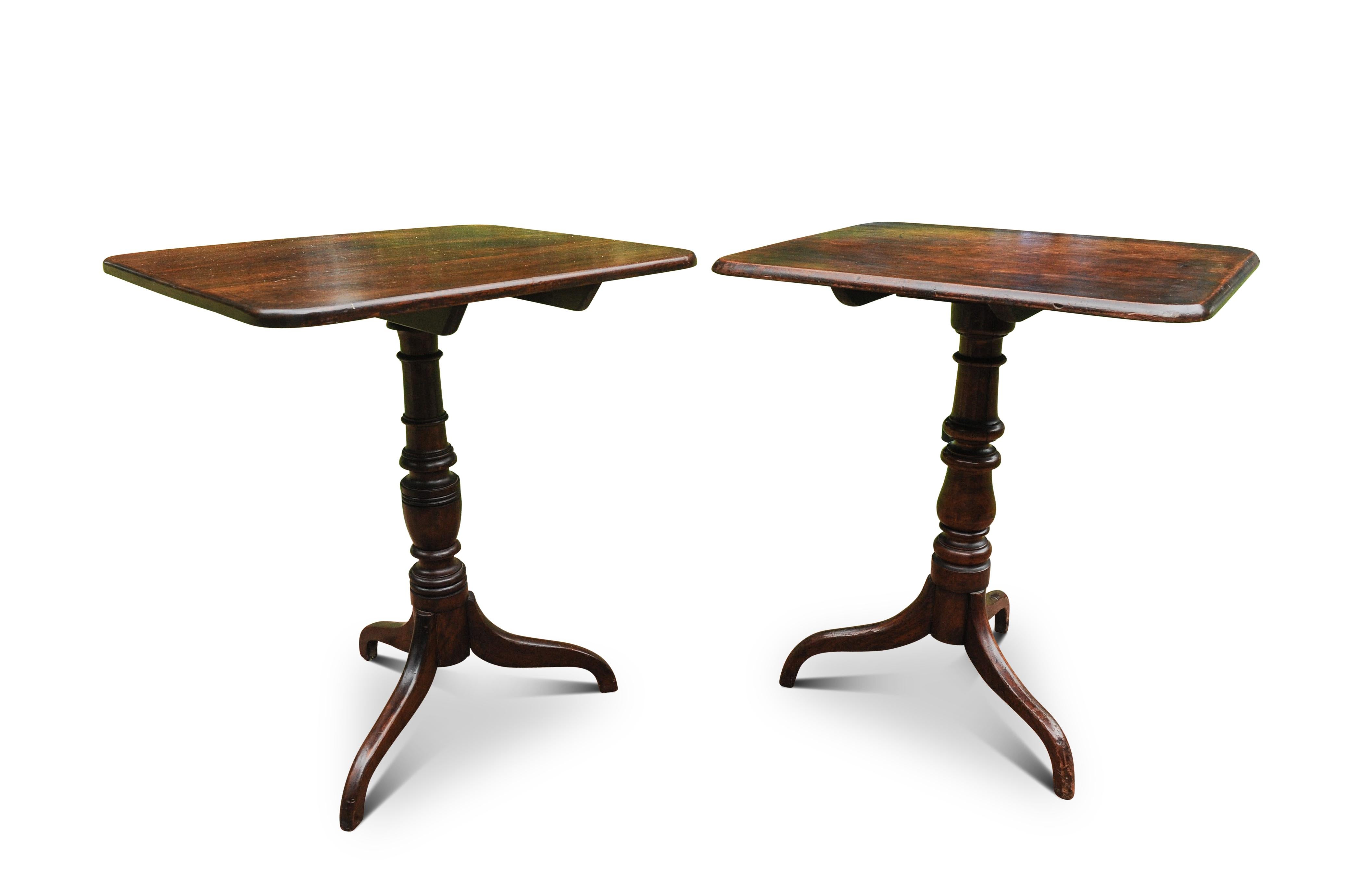 Georgian Antique Irish Mahogany Tilt Top Tables On Turned Pedestals Near Pair For Sale