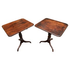Antique Irish Mahogany Tilt Top Tables On Turned Pedestals Near Pair