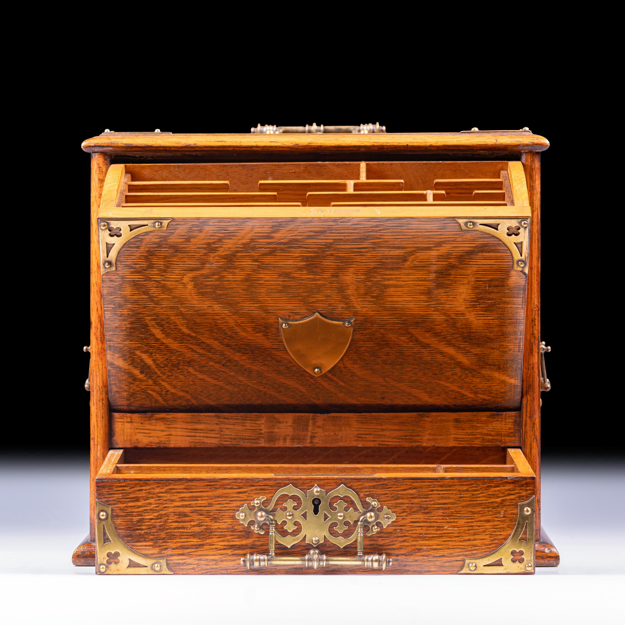 Mid-20th Century Antique Irish Oak & Brass Bound Stationary Letter Box For Sale