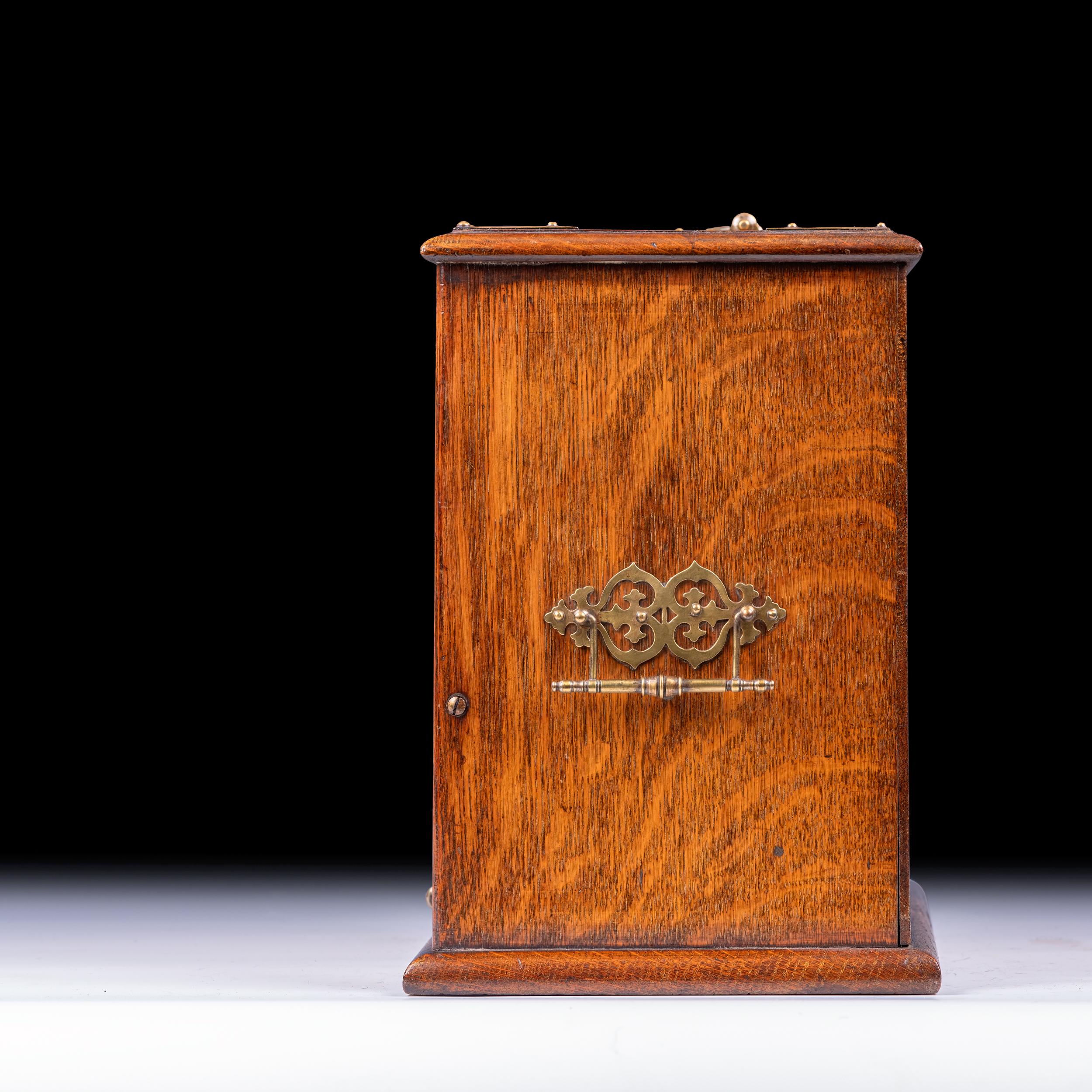 Antique Irish Oak & Brass Bound Stationary Letter Box For Sale 1