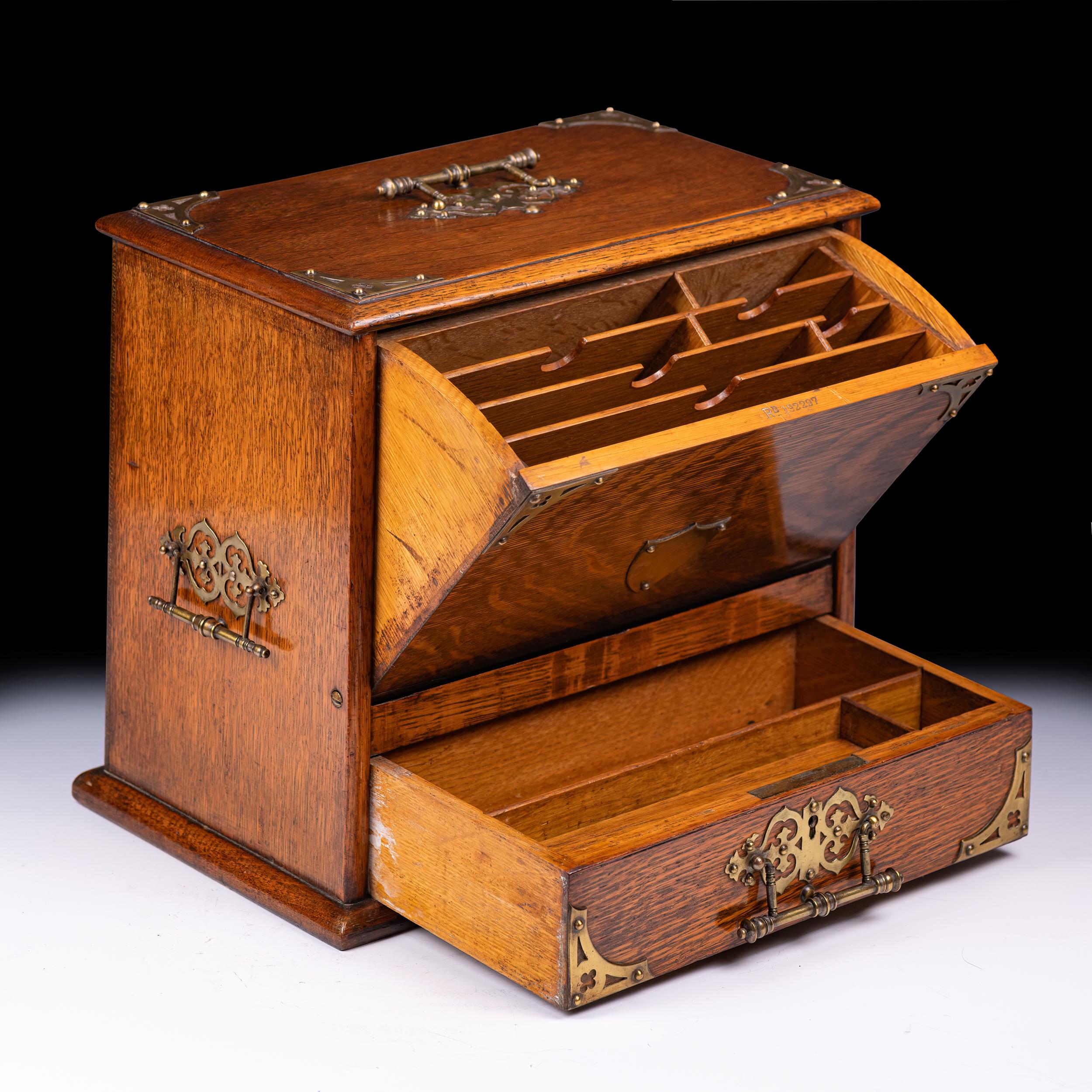 Antique Irish Oak & Brass Bound Stationary Letter Box For Sale 4