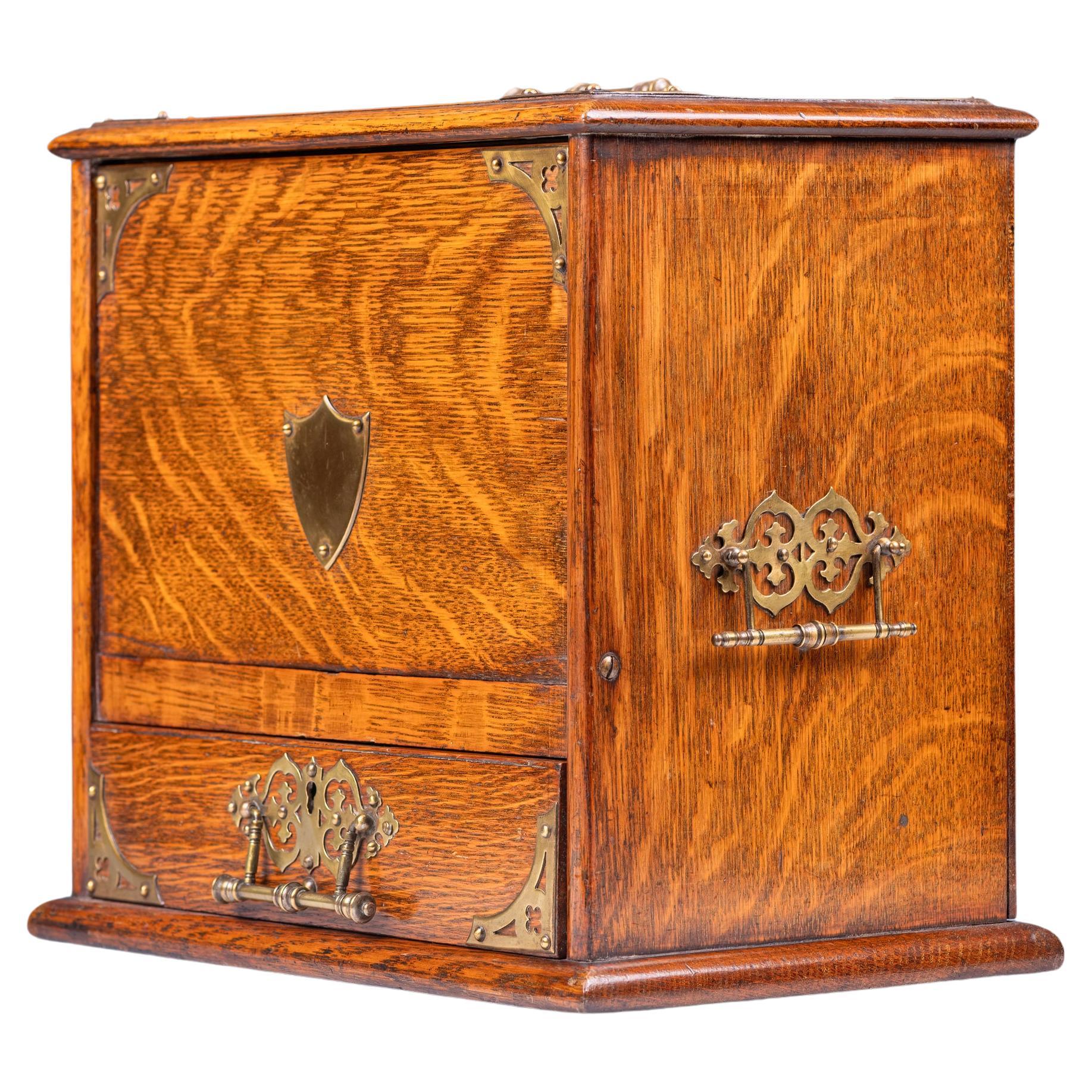 Antique Irish Oak & Brass Bound Stationary Letter Box