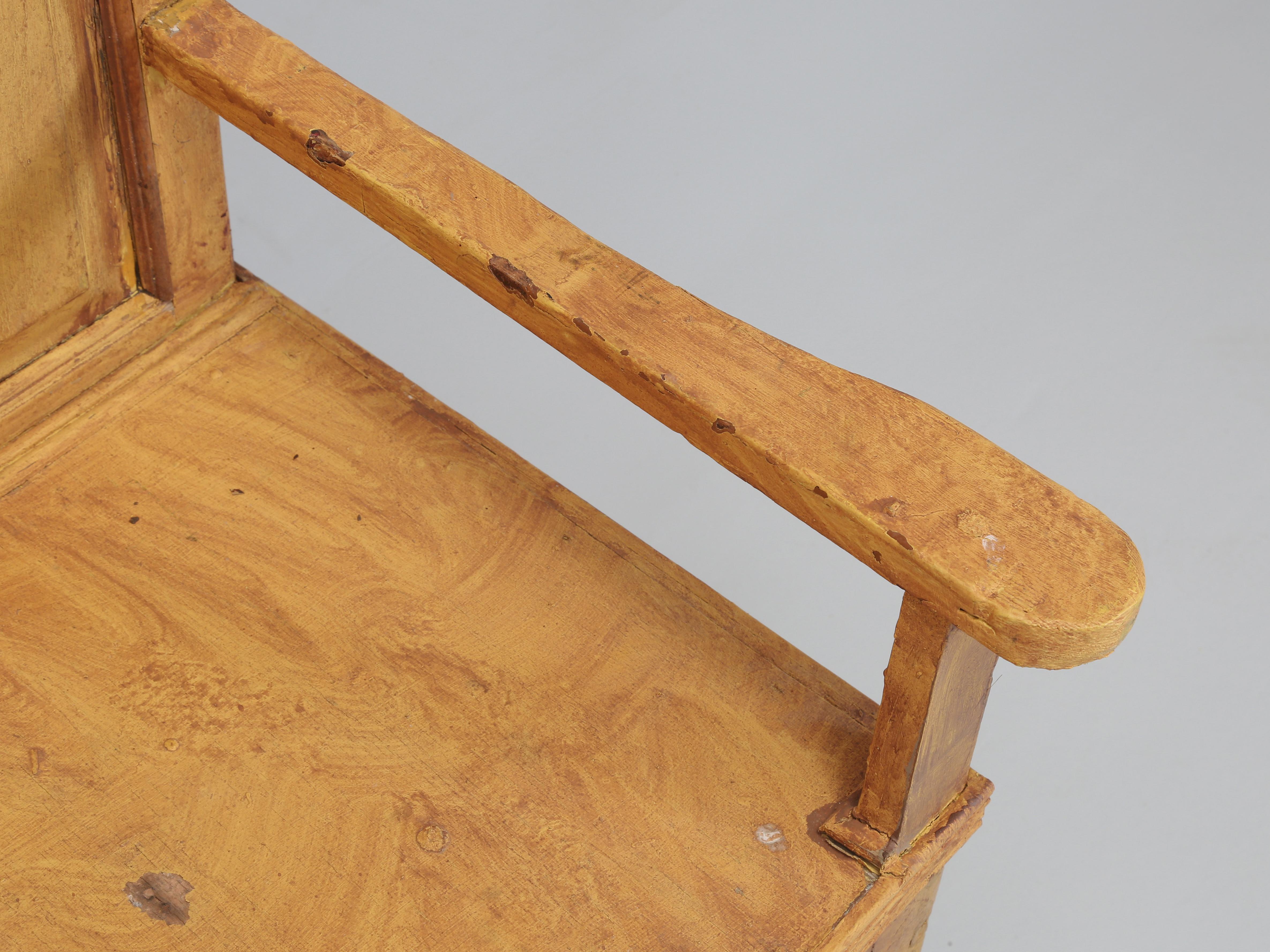 Antique Irish Pine Bench in an Old Scumbled Painted Finish Late 1800's Original For Sale 4