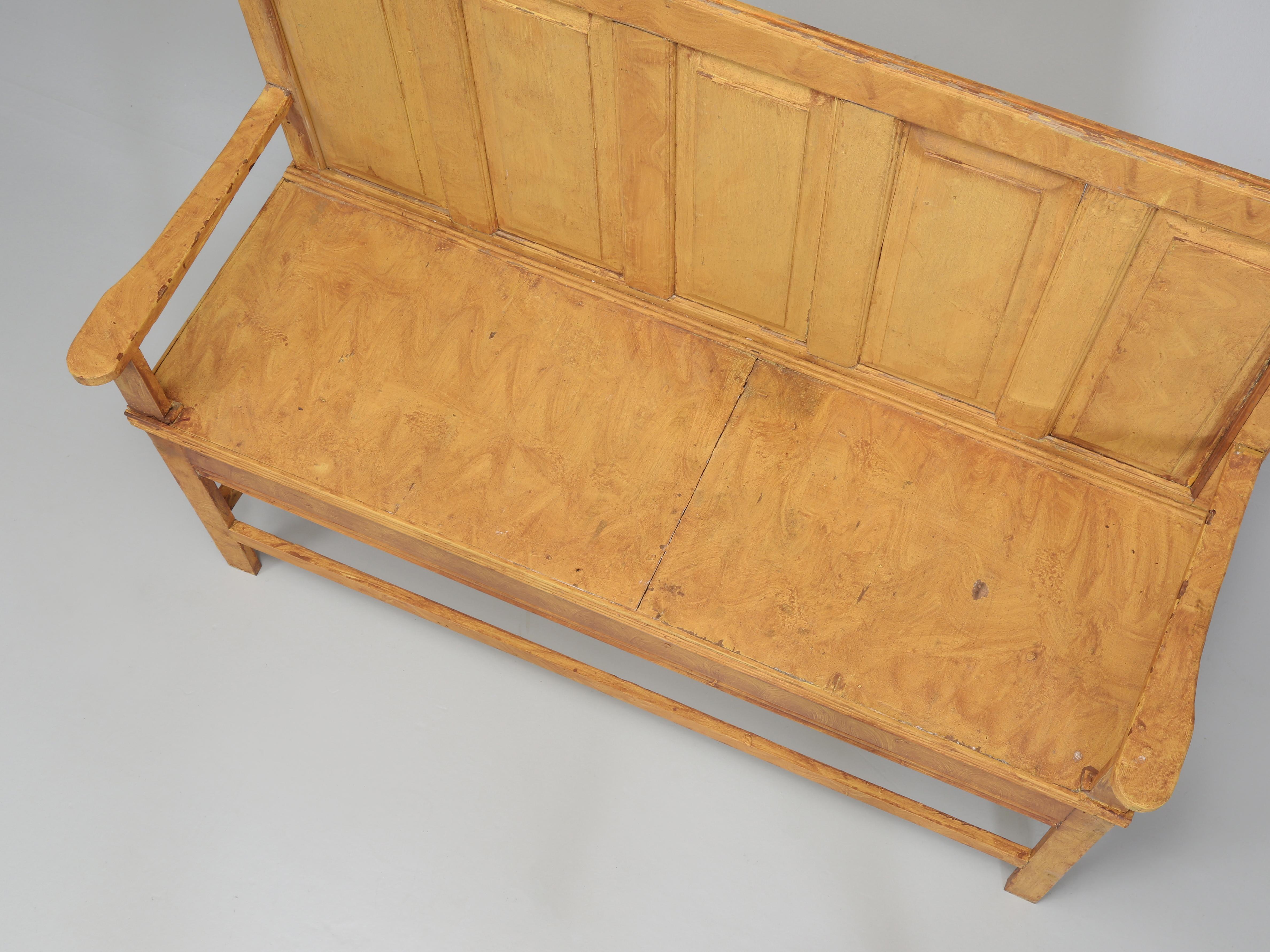 Late 19th Century Antique Irish Pine Bench in an Old Scumbled Painted Finish Late 1800's Original For Sale
