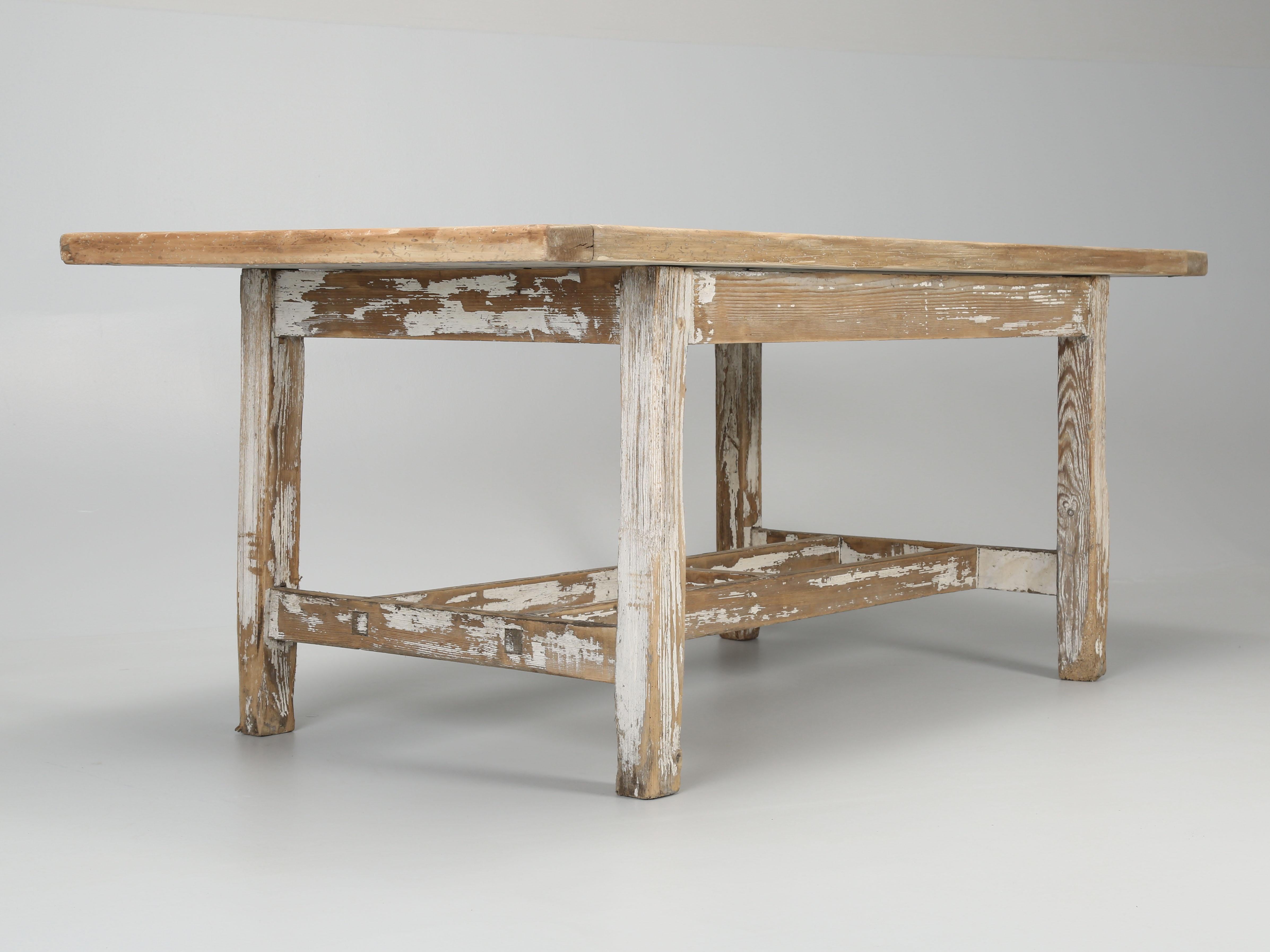 Antique Irish Pine Kitchen Table or Farm Table, Original Paint, Unrestored 10