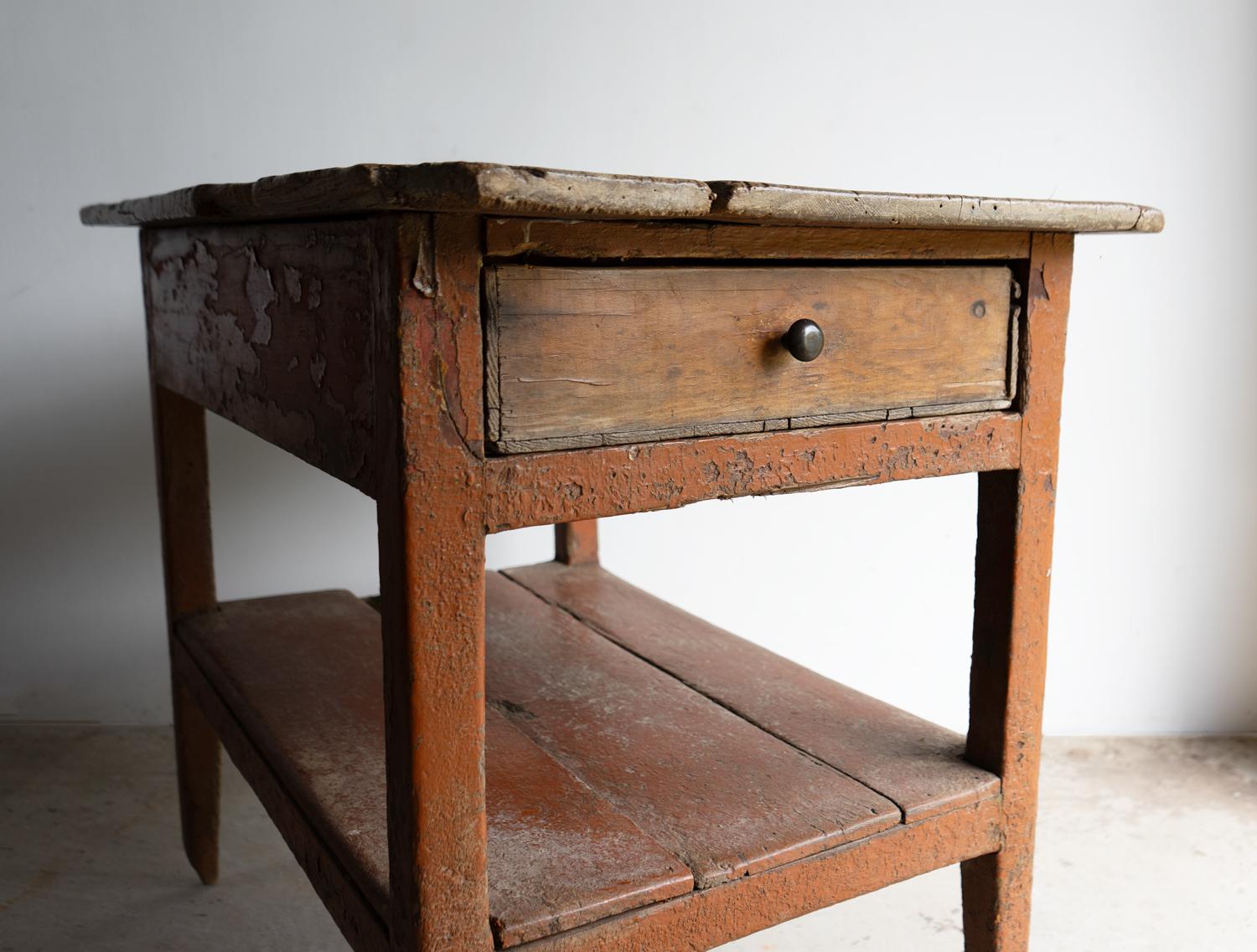 British Antique Irish Primitive Painted Pine Scullery Table, 19th Century For Sale